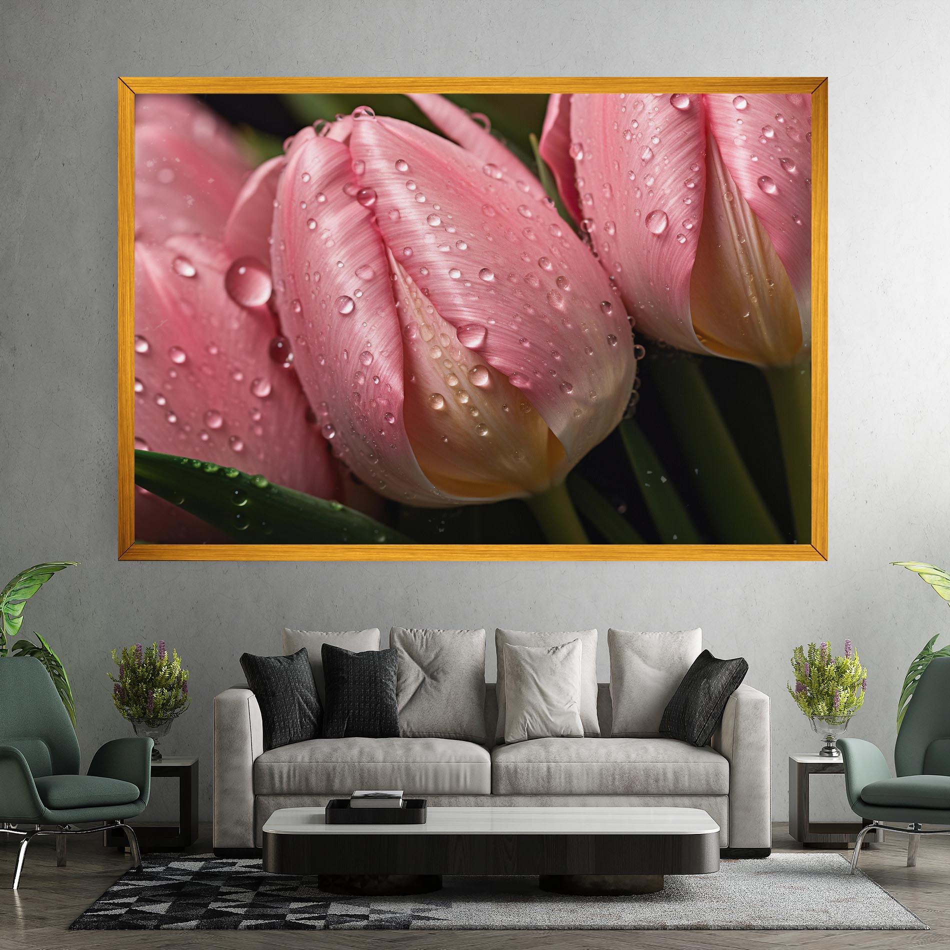 Tablou Canvas Pink Tulip With Drops mockup 7