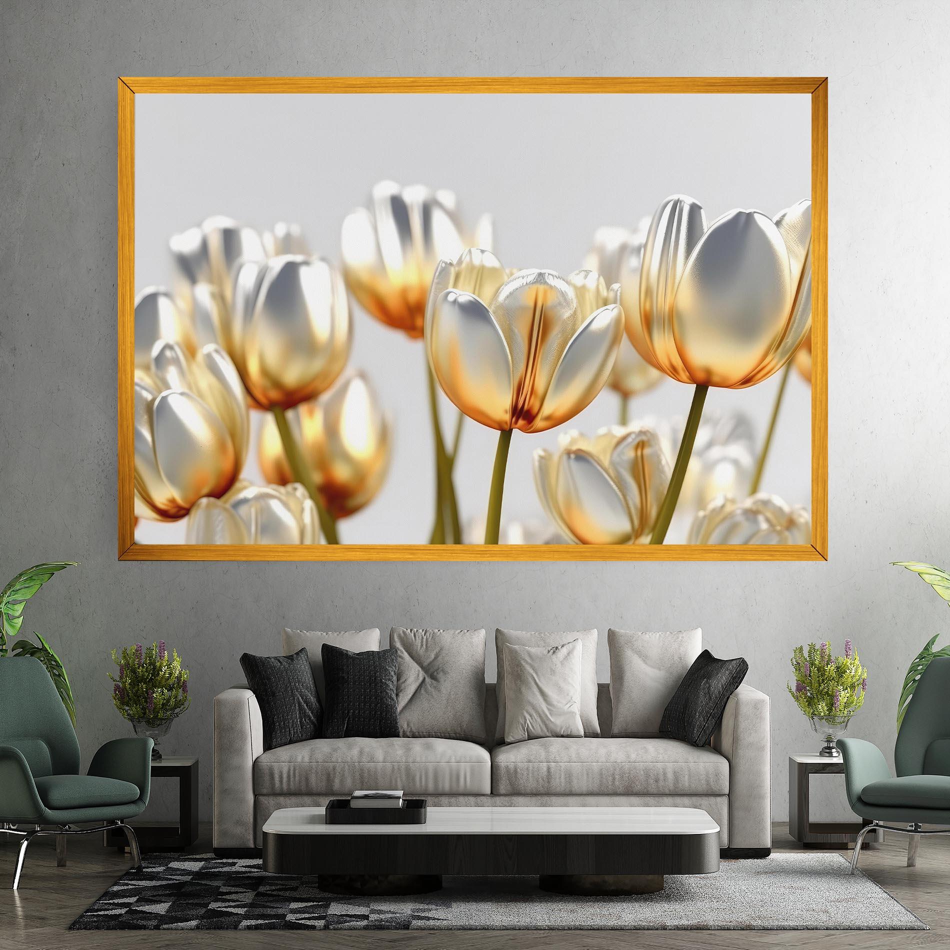 Tablou Canvas White Golden Tulips mockup 7