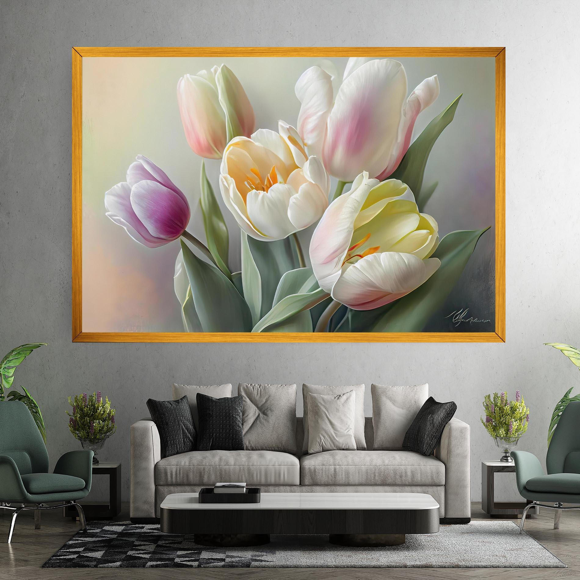 Tablou Canvas White Tulips Painting mockup 7