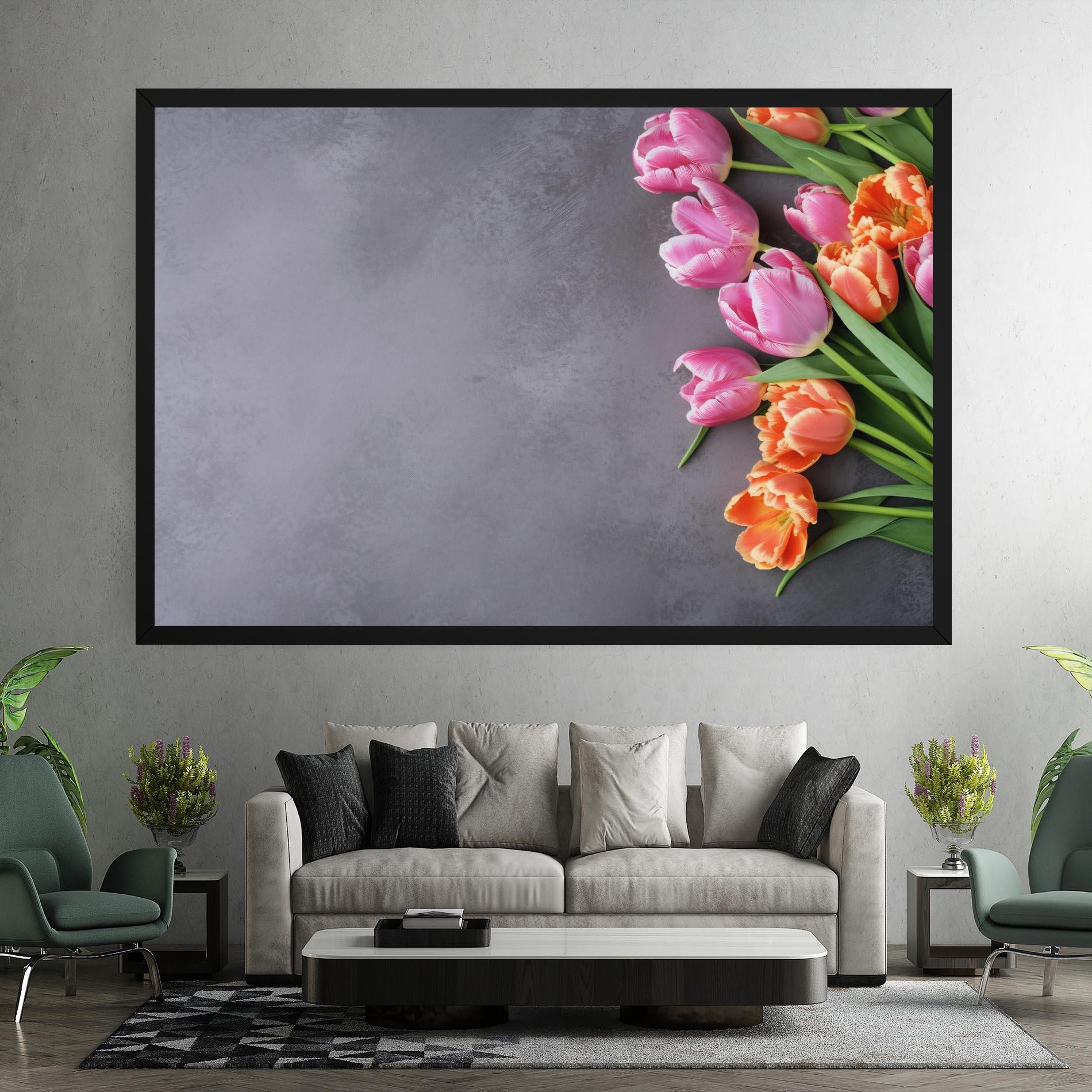 Tablou Canvas Light Orange Pink Tulips mockup 7