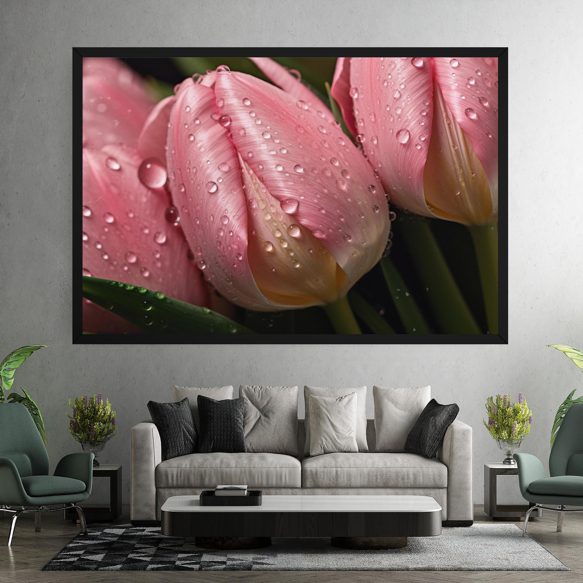 Tablou Canvas Pink Tulip With Drops mockup 7