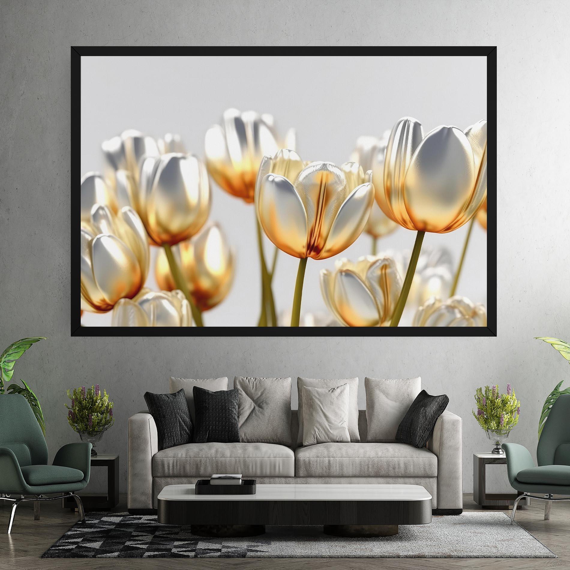 Tablou Canvas White Golden Tulips mockup 7