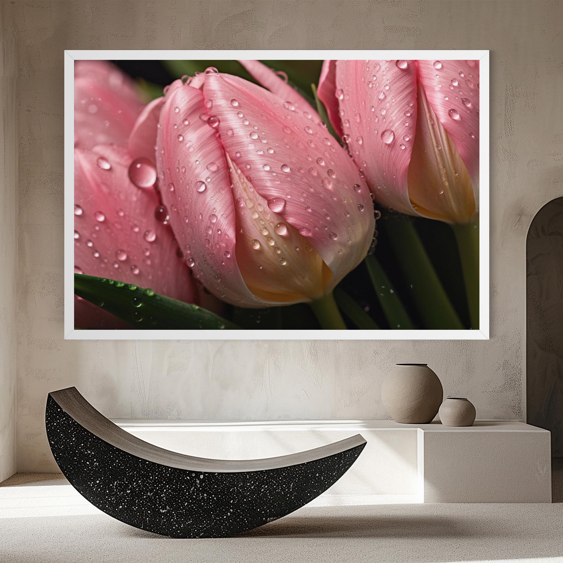 Tablou Canvas Pink Tulip With Drops mockup 8