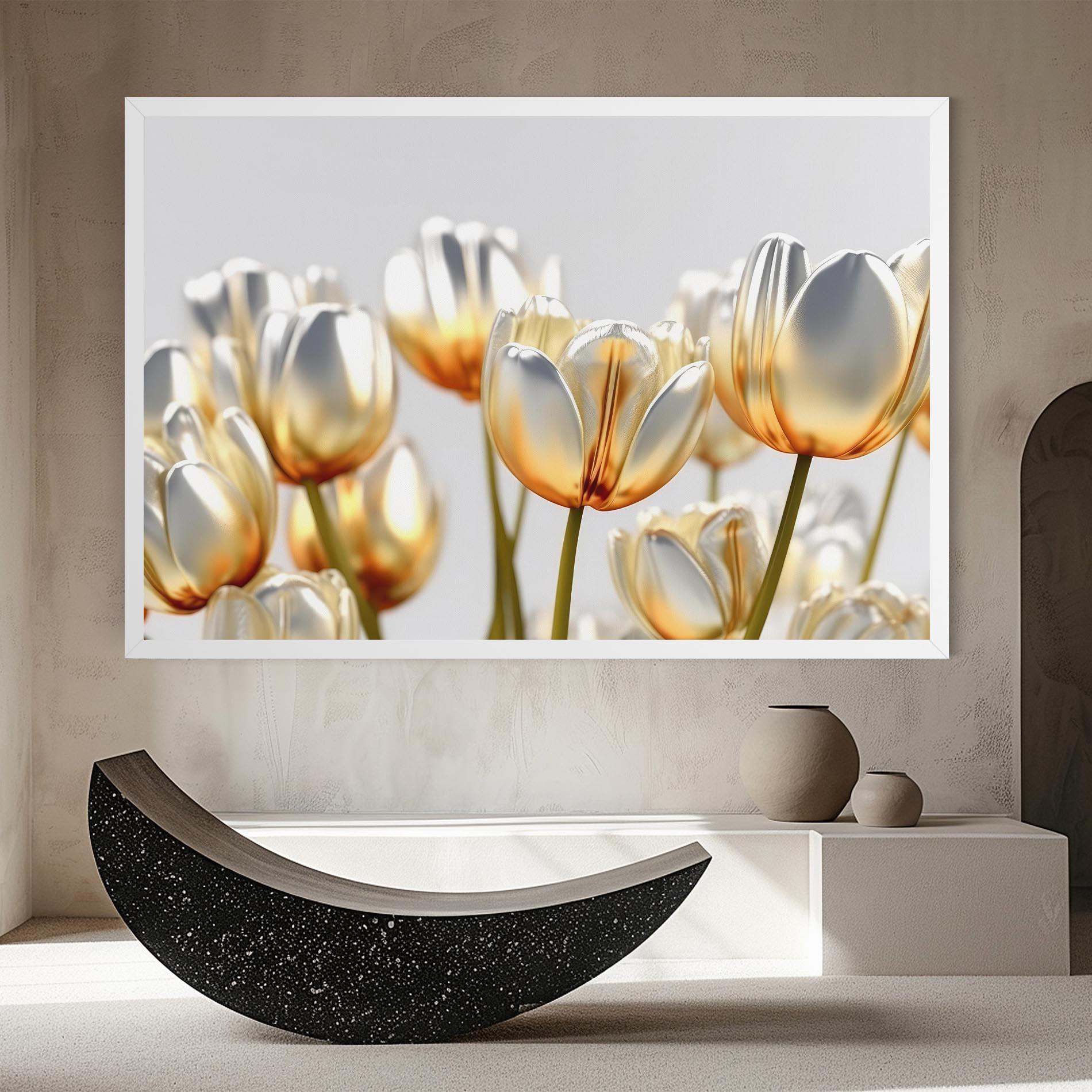 Tablou Canvas White Golden Tulips mockup 8