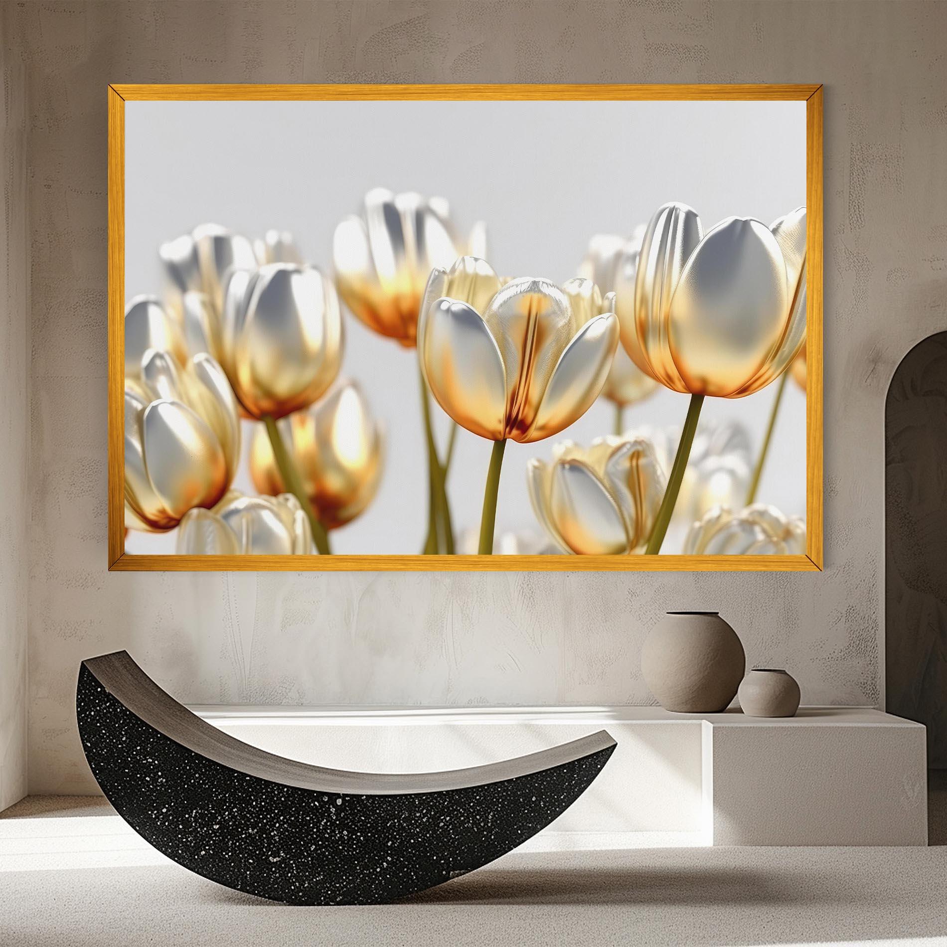 Tablou Canvas White Golden Tulips mockup 8