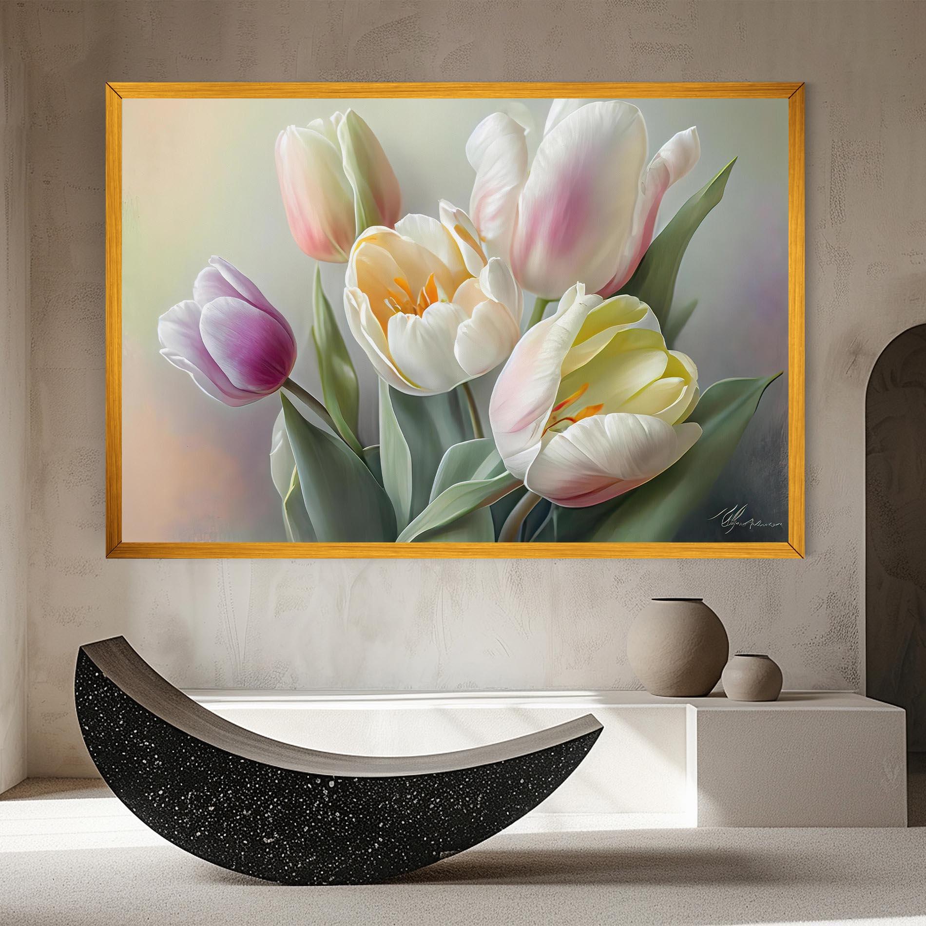 Tablou Canvas White Tulips Painting mockup 8