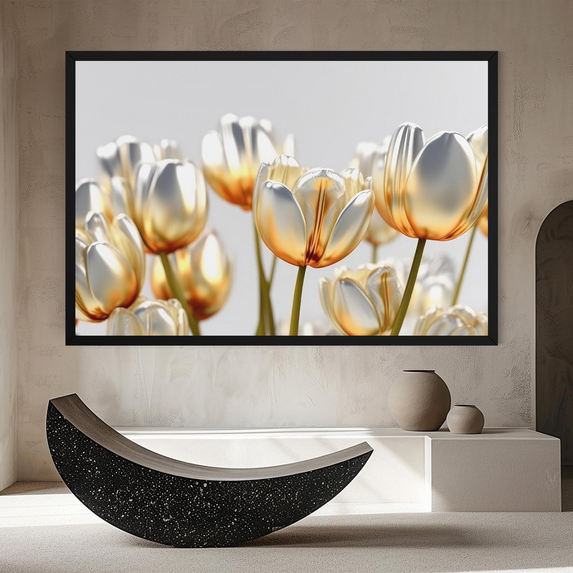 Tablou Canvas White Golden Tulips mockup 8