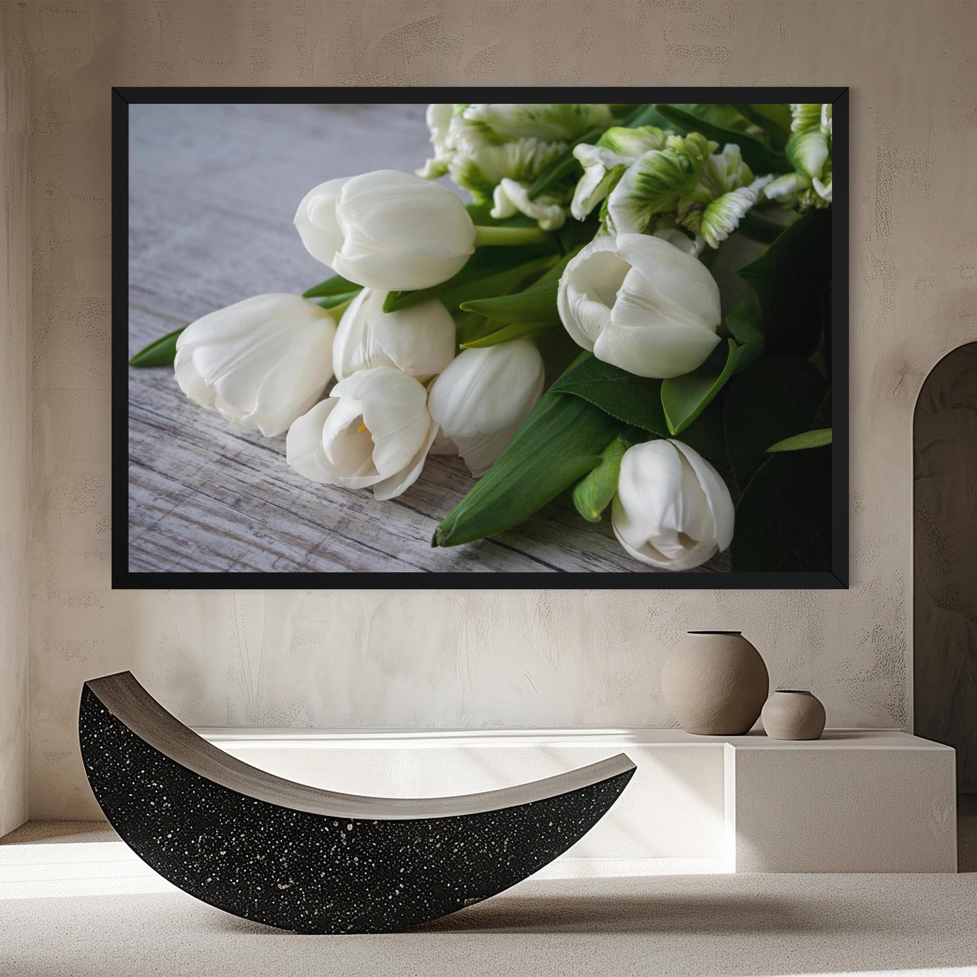 Tablou Canvas White Tulips Bouquet mockup 8