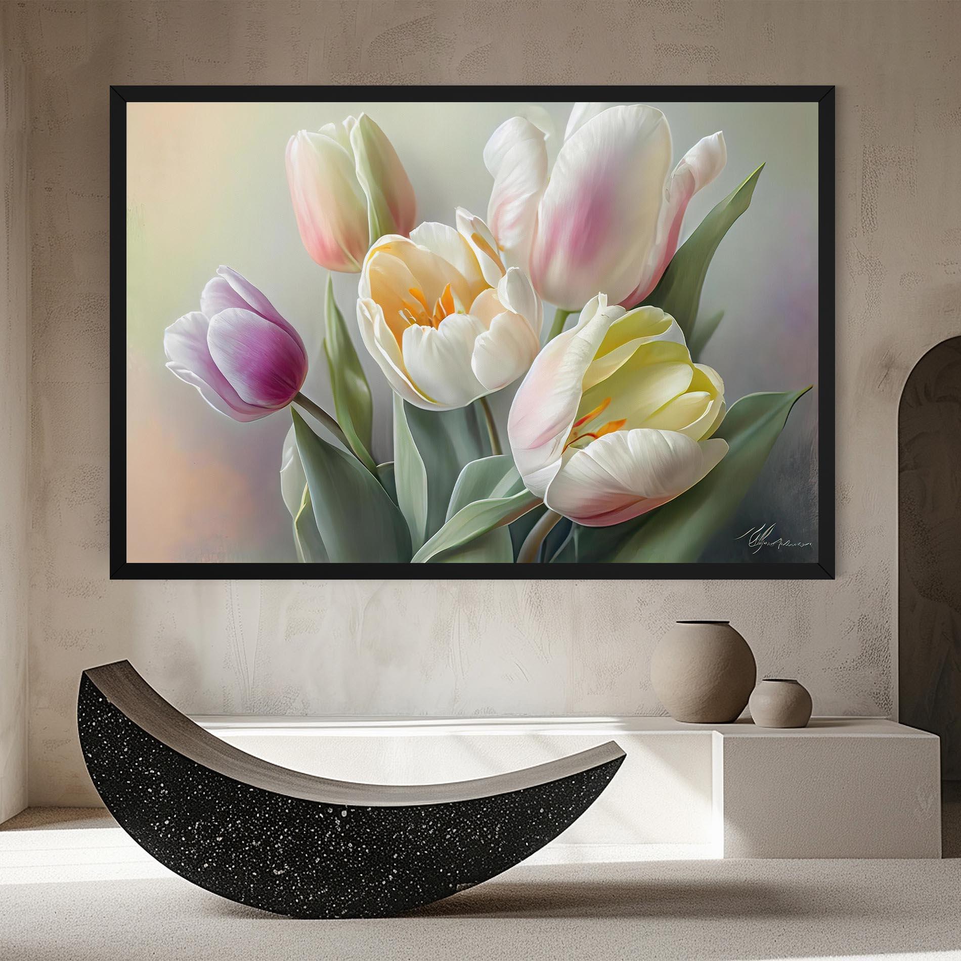 Tablou Canvas White Tulips Painting mockup 8
