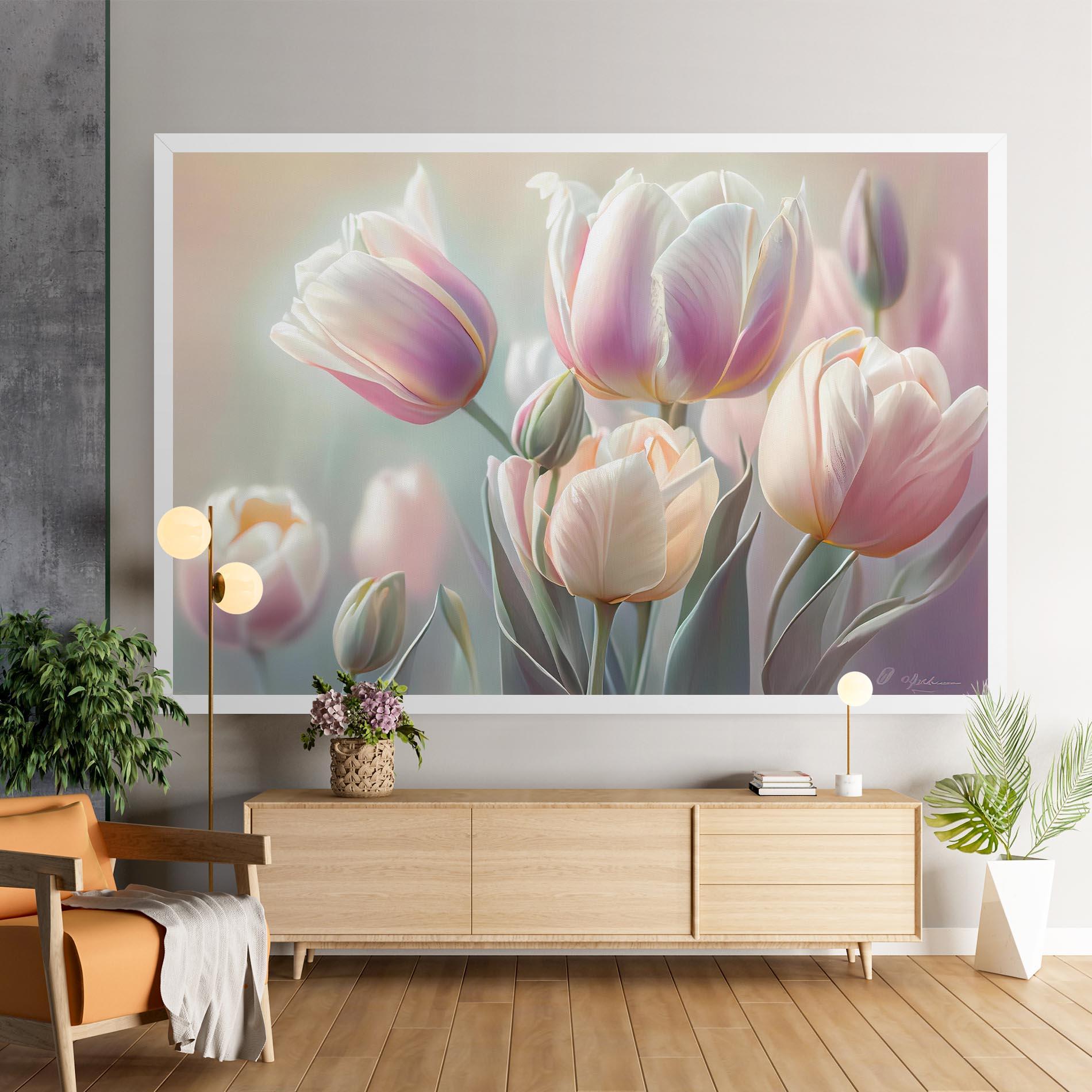 Tablou Canvas Dreamy White Tulips mockup 9