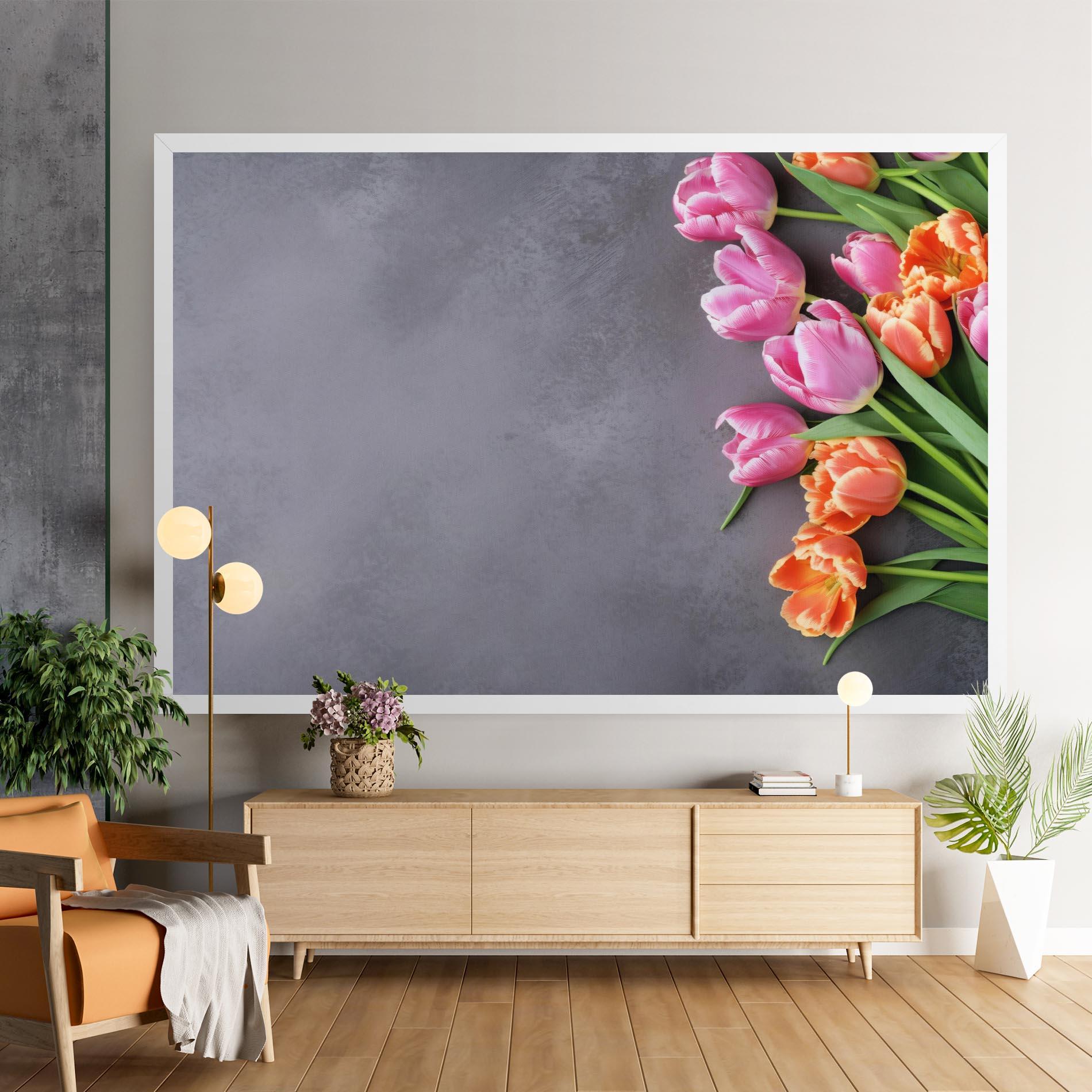 Tablou Canvas Light Orange Pink Tulips mockup 9