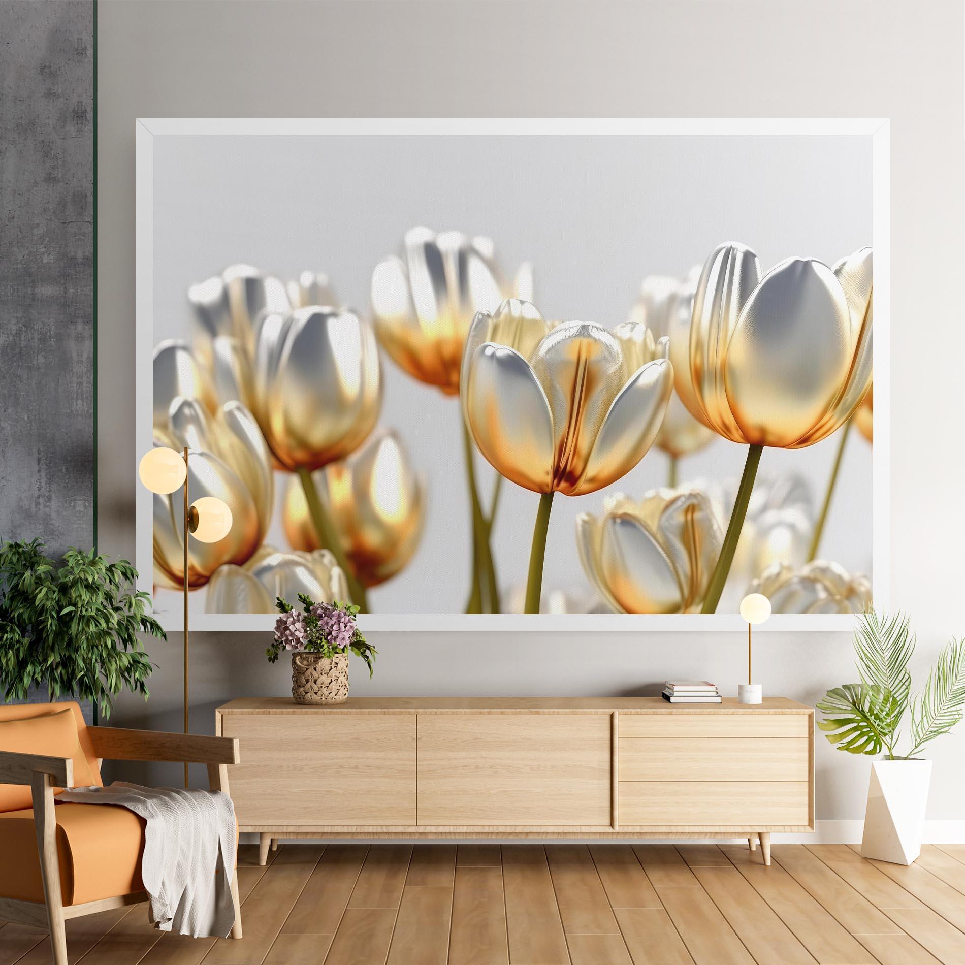Tablou Canvas White Golden Tulips mockup 9