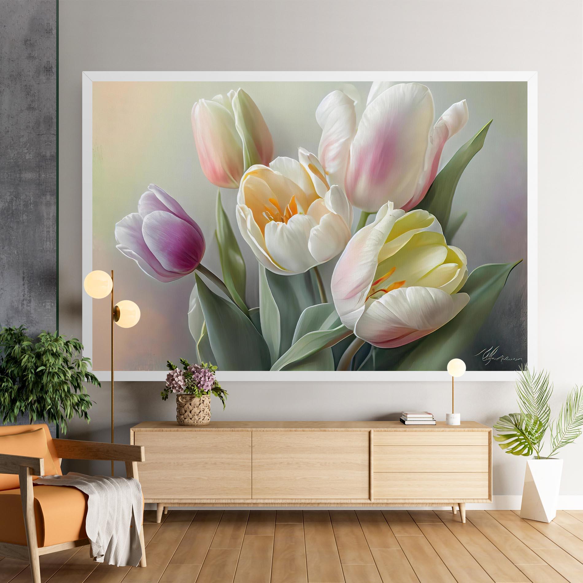 Tablou Canvas White Tulips Painting mockup 9