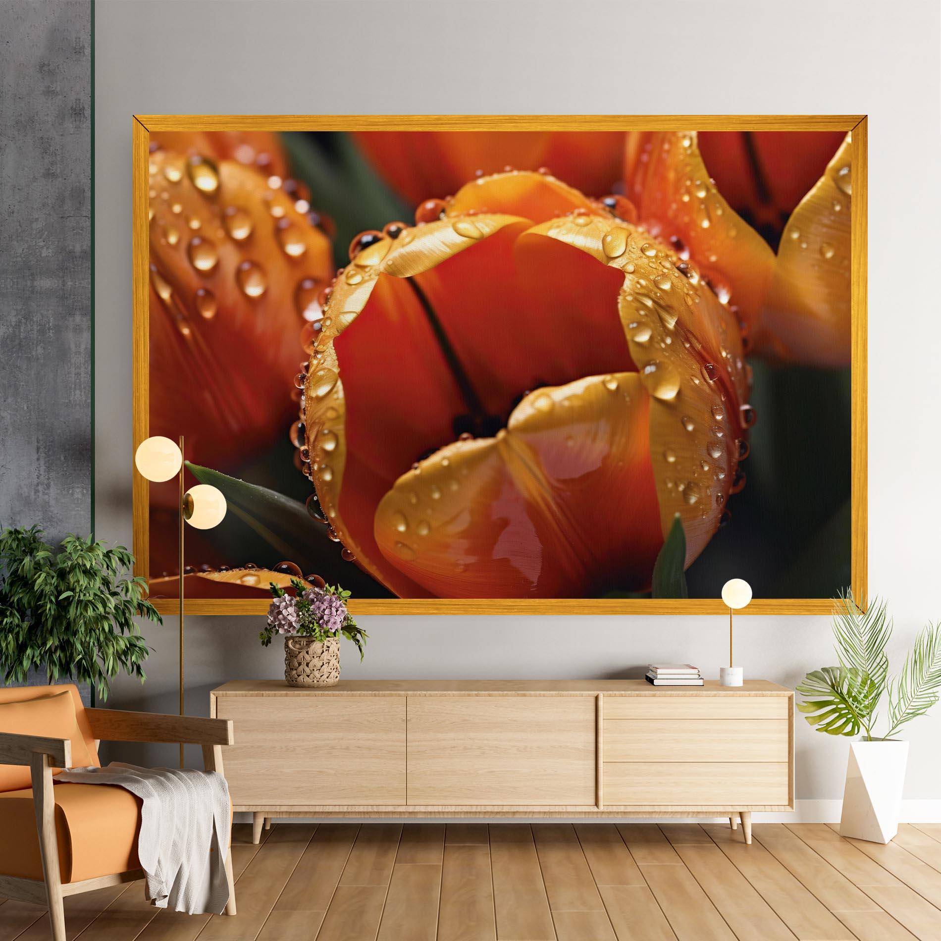 Tablou Canvas Orange Tulip Water Drops mockup 9