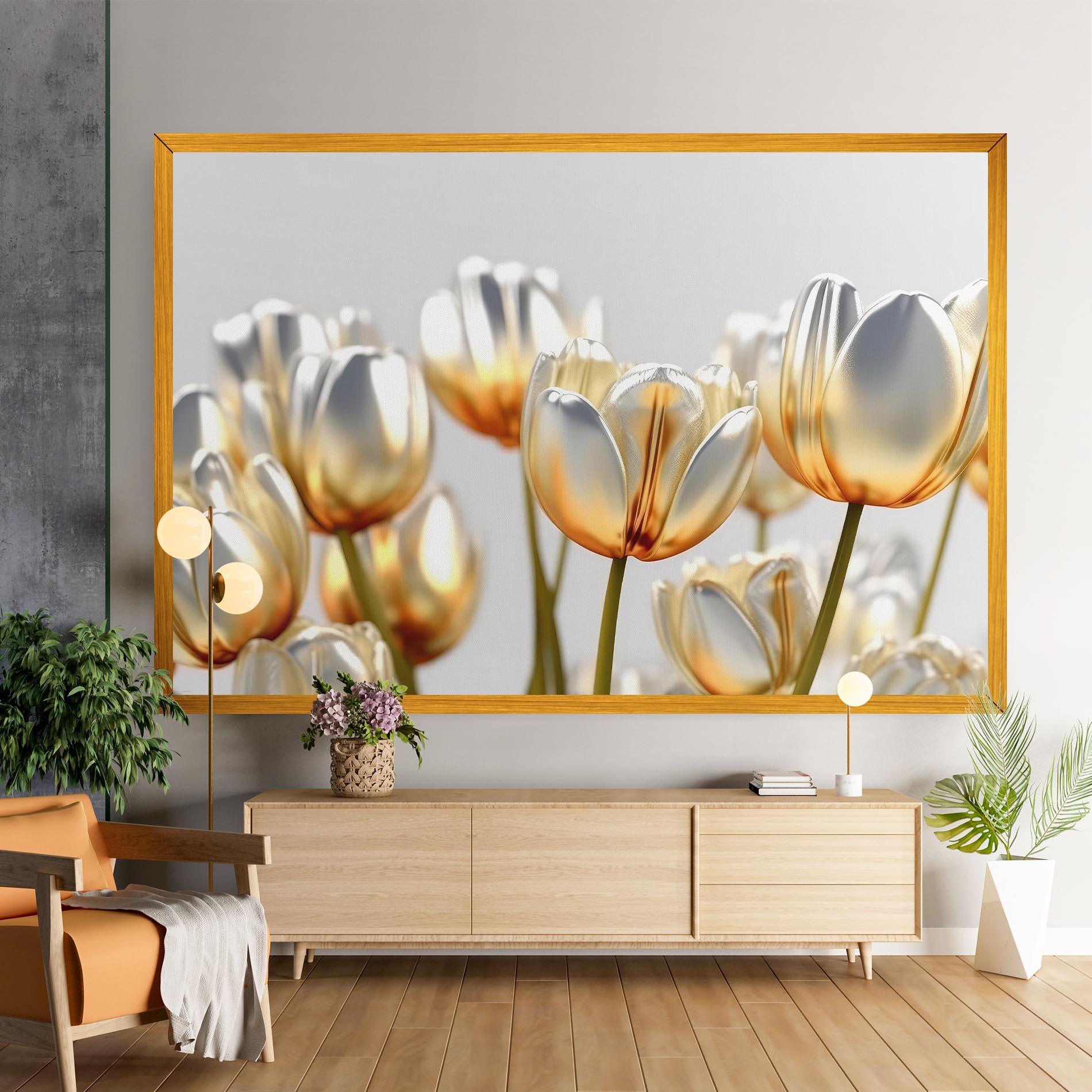 Tablou Canvas White Golden Tulips mockup 9