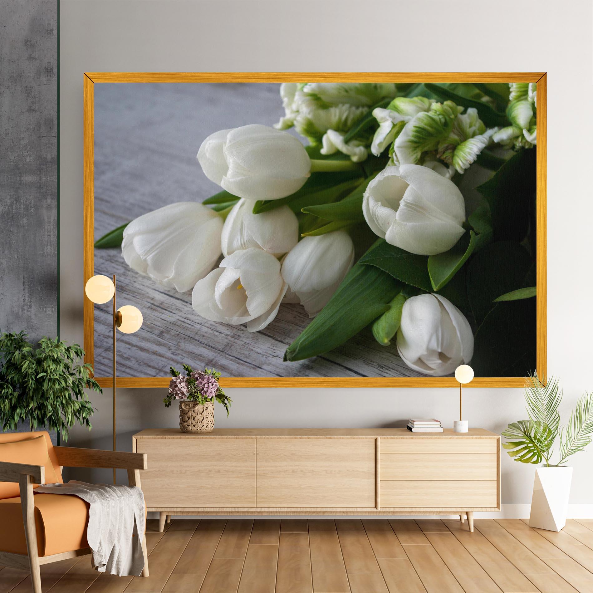 Tablou Canvas White Tulips Bouquet mockup 9