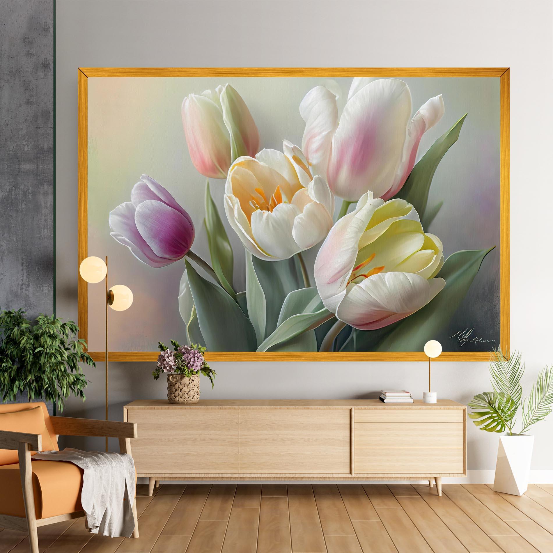 Tablou Canvas White Tulips Painting mockup 9