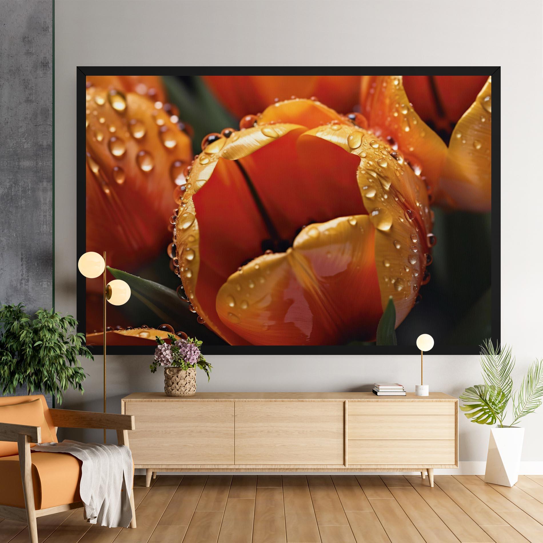 Tablou Canvas Orange Tulip Water Drops mockup 9