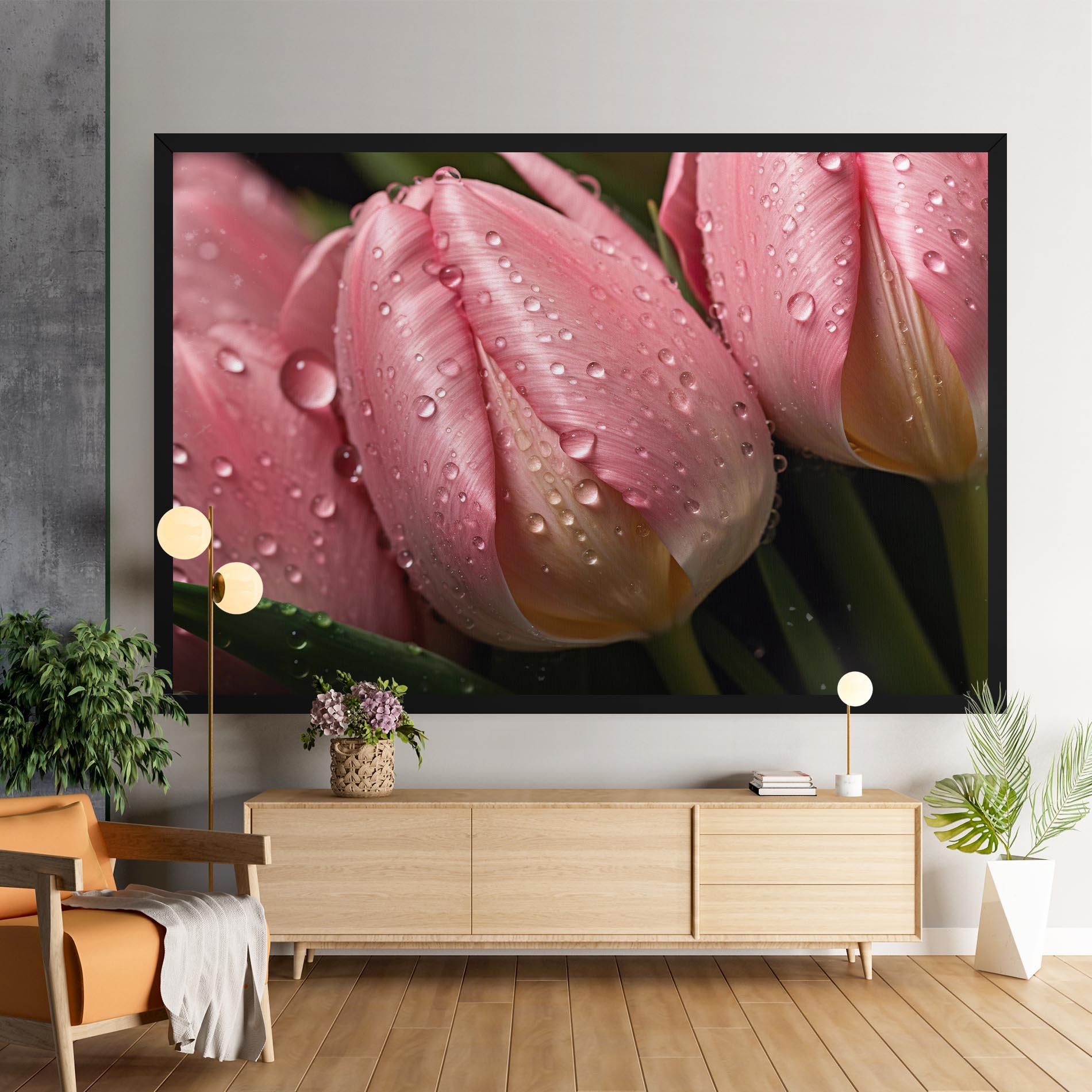 Tablou Canvas Pink Tulip With Drops mockup 9