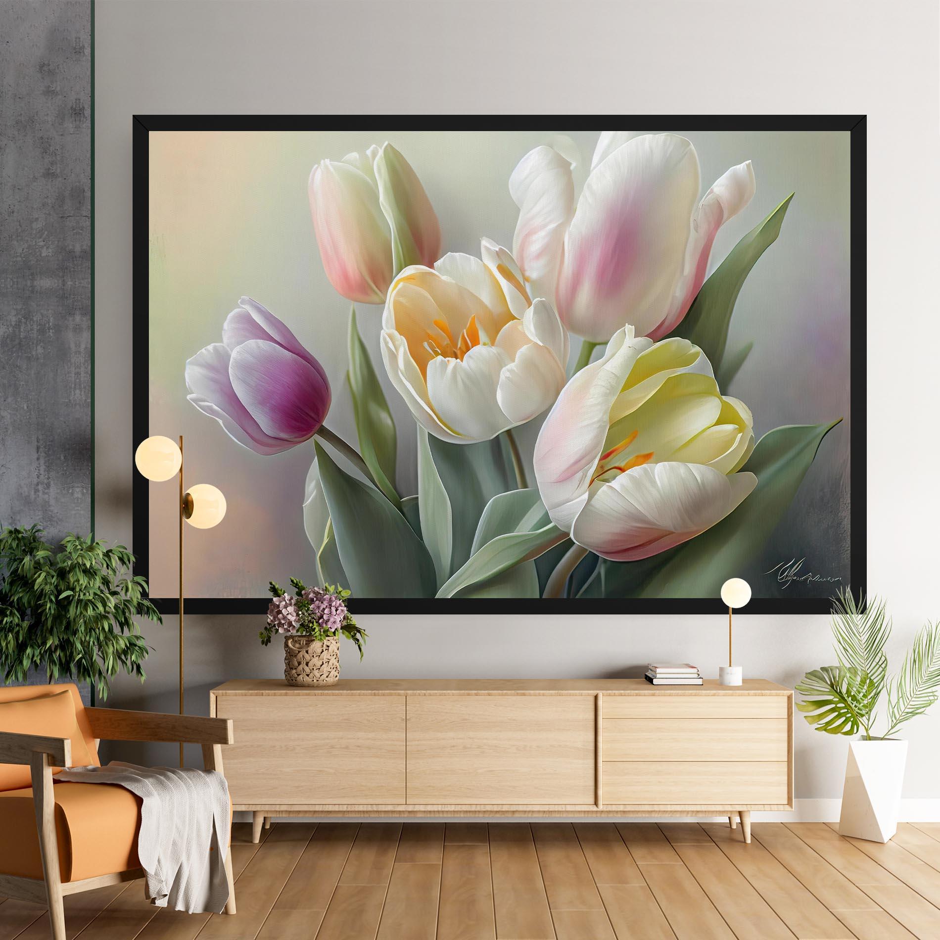 Tablou Canvas White Tulips Painting mockup 9