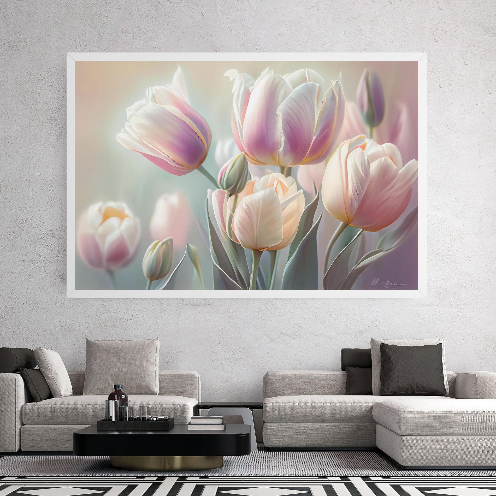 Tablou Canvas Dreamy White Tulips mockup 2