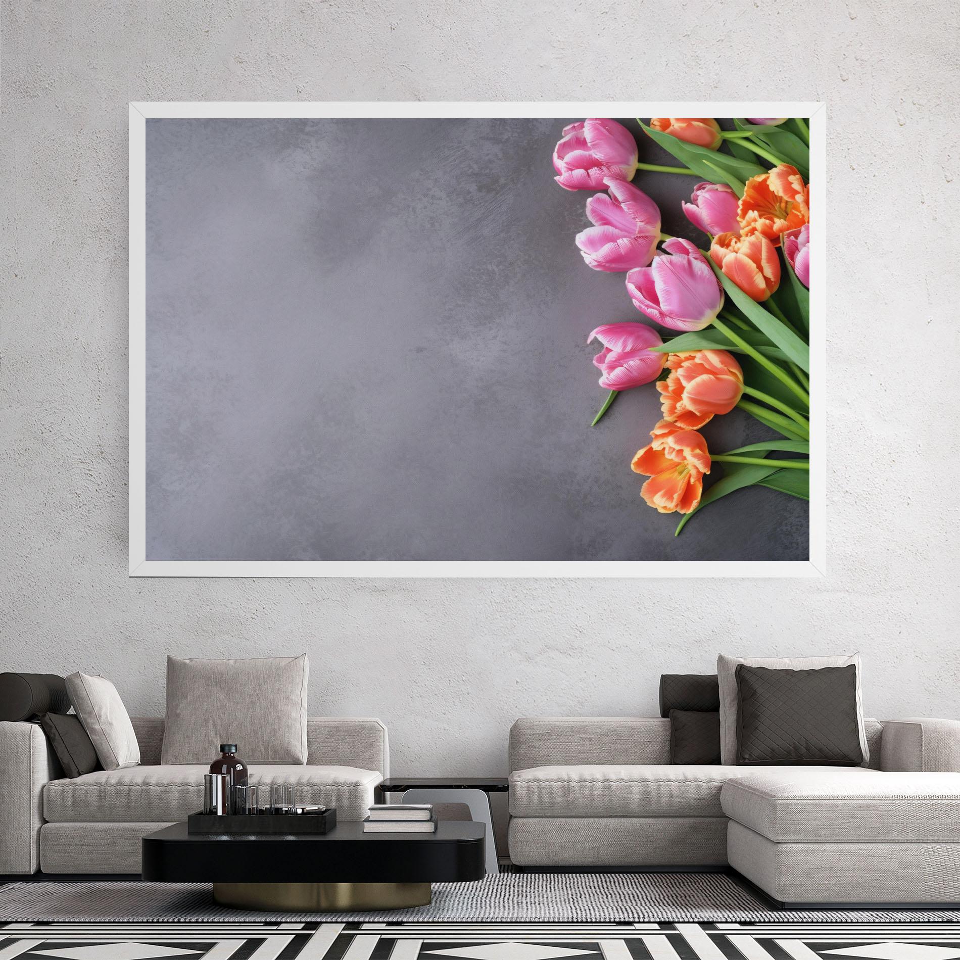 Tablou Canvas Light Orange Pink Tulips mockup 2