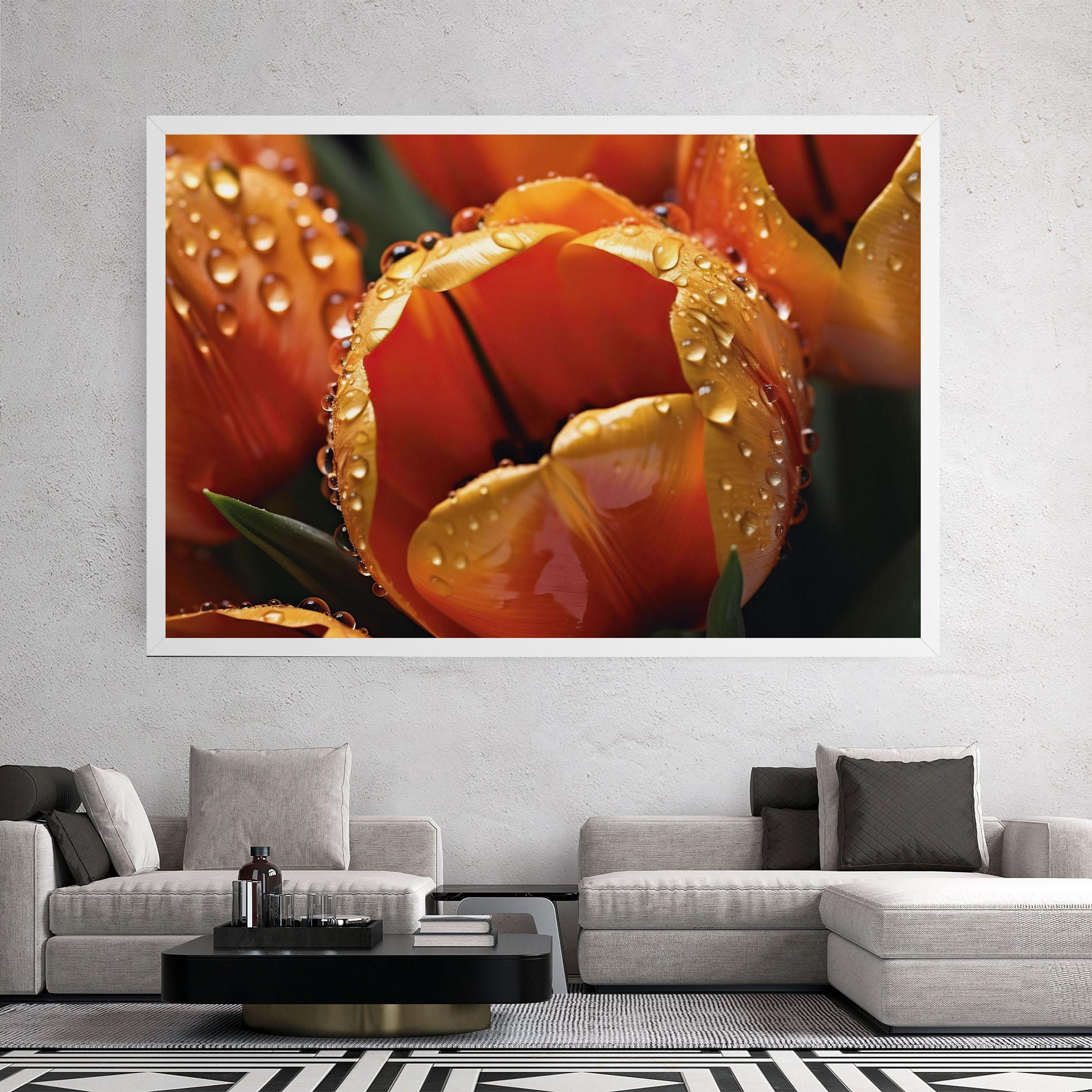Tablou Canvas Orange Tulip Water Drops mockup 2