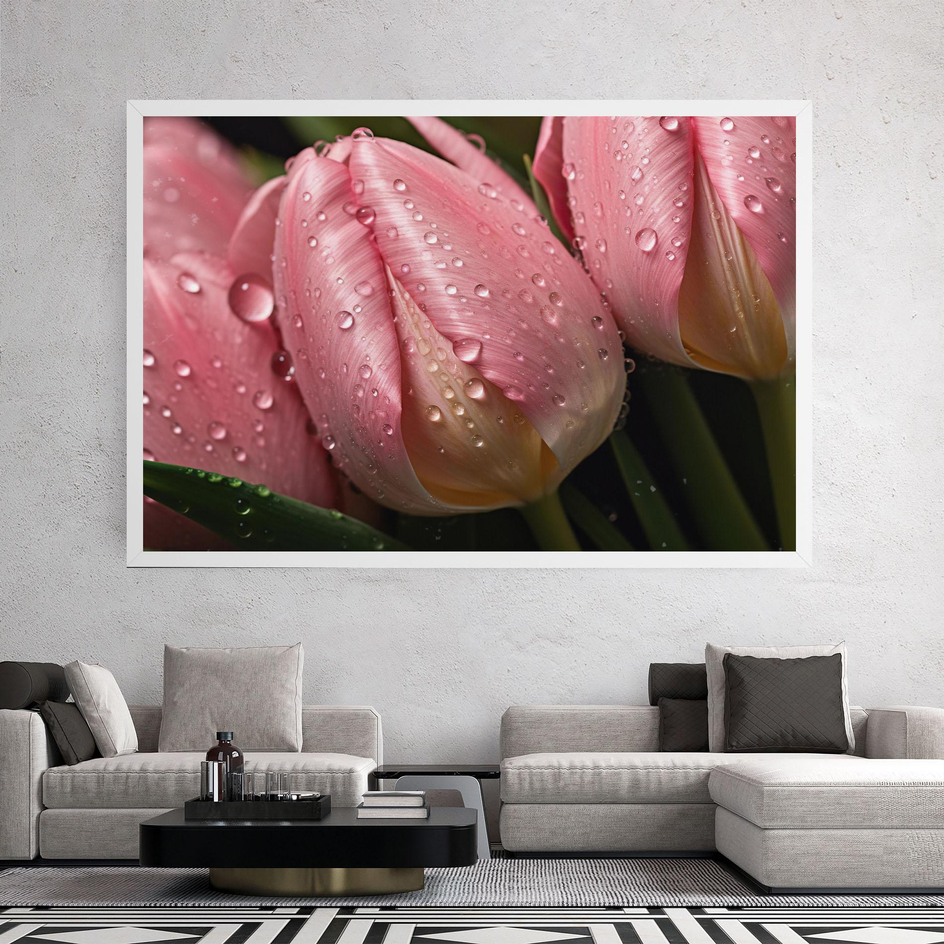 Tablou Canvas Pink Tulip With Drops mockup 2