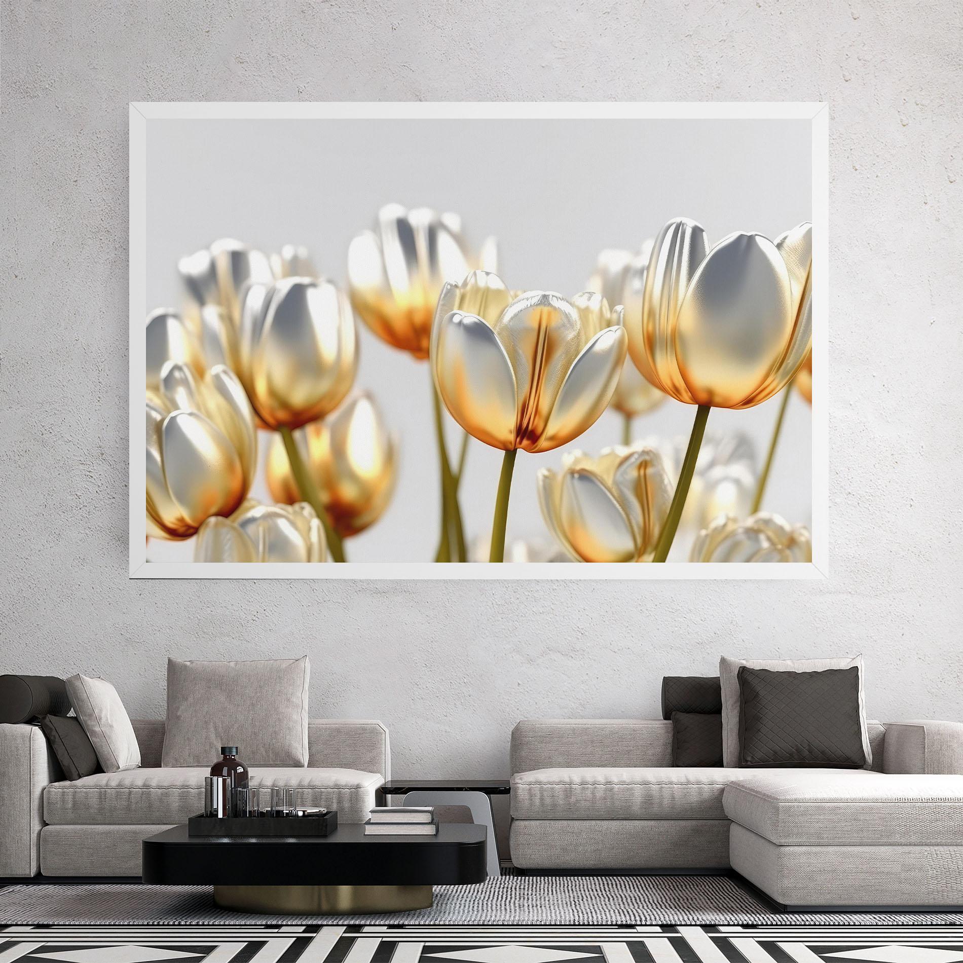 Tablou Canvas White Golden Tulips mockup 2