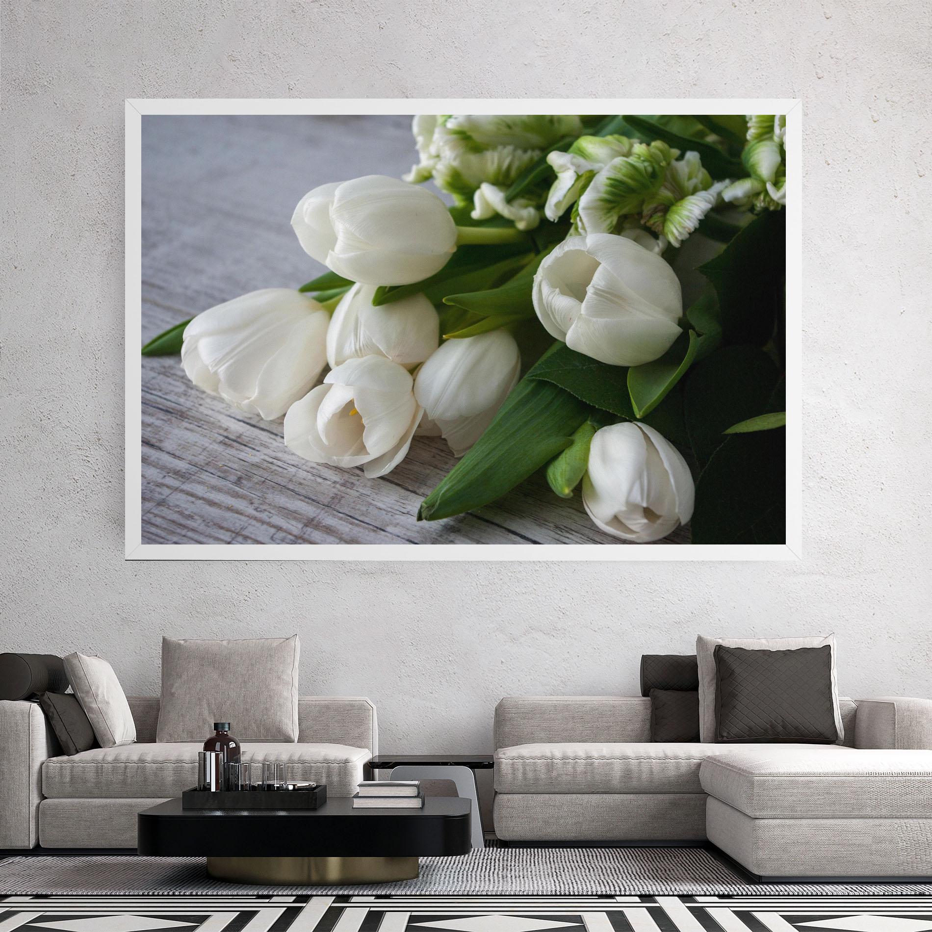 Tablou Canvas White Tulips Bouquet mockup 2