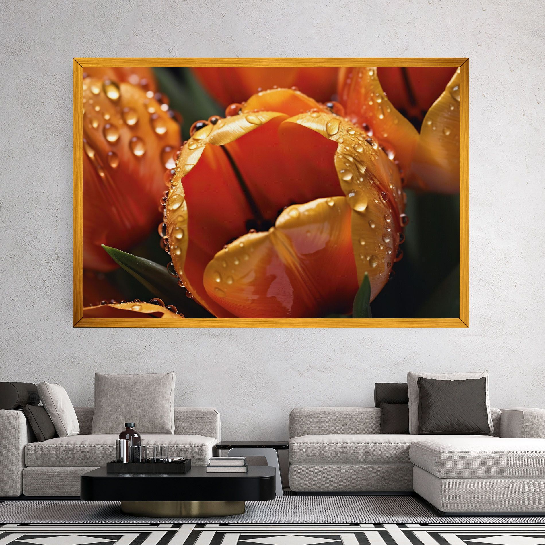 Orange Tulip Water Drops mockup 2