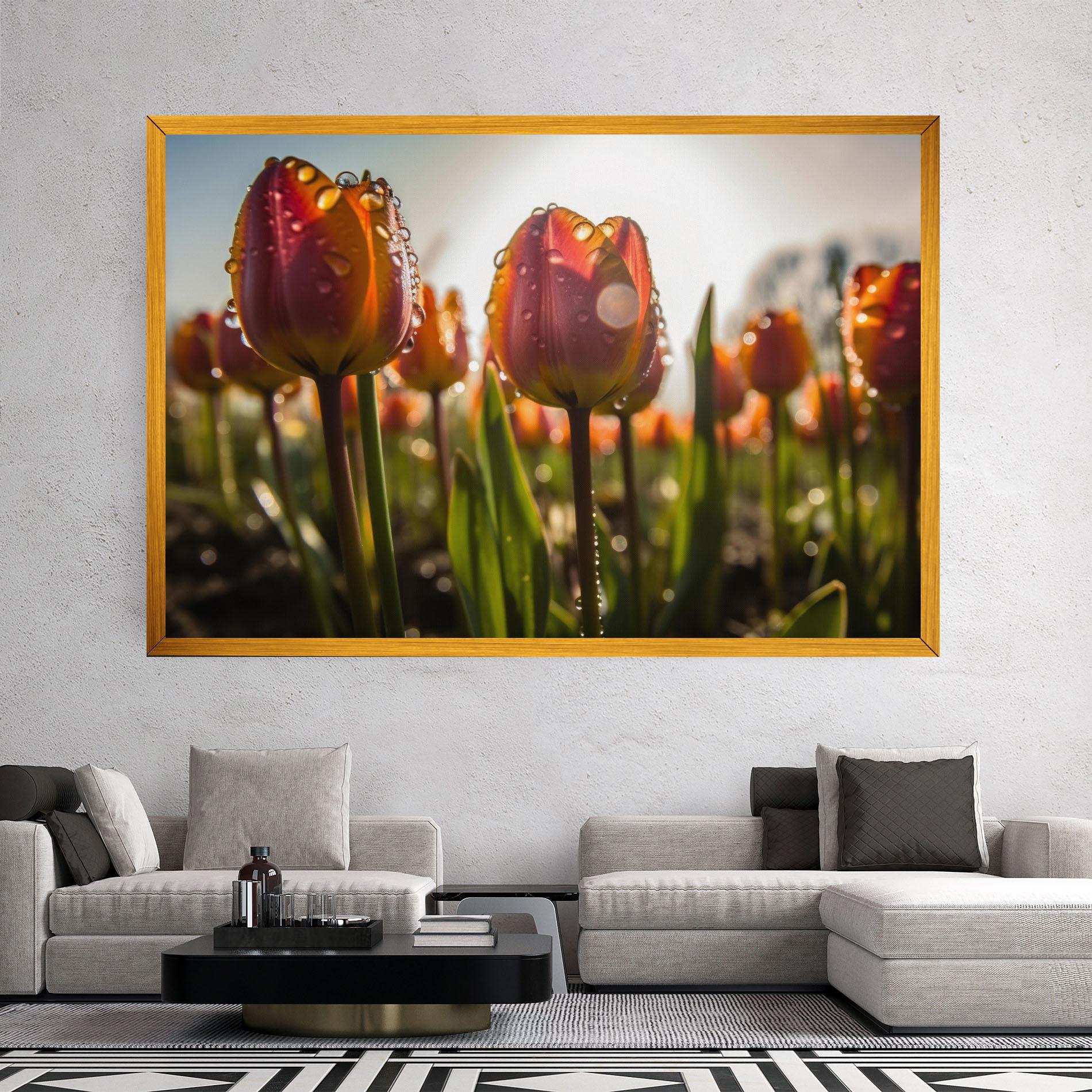 Tablou Canvas Orange Tulips After Rain mockup 2