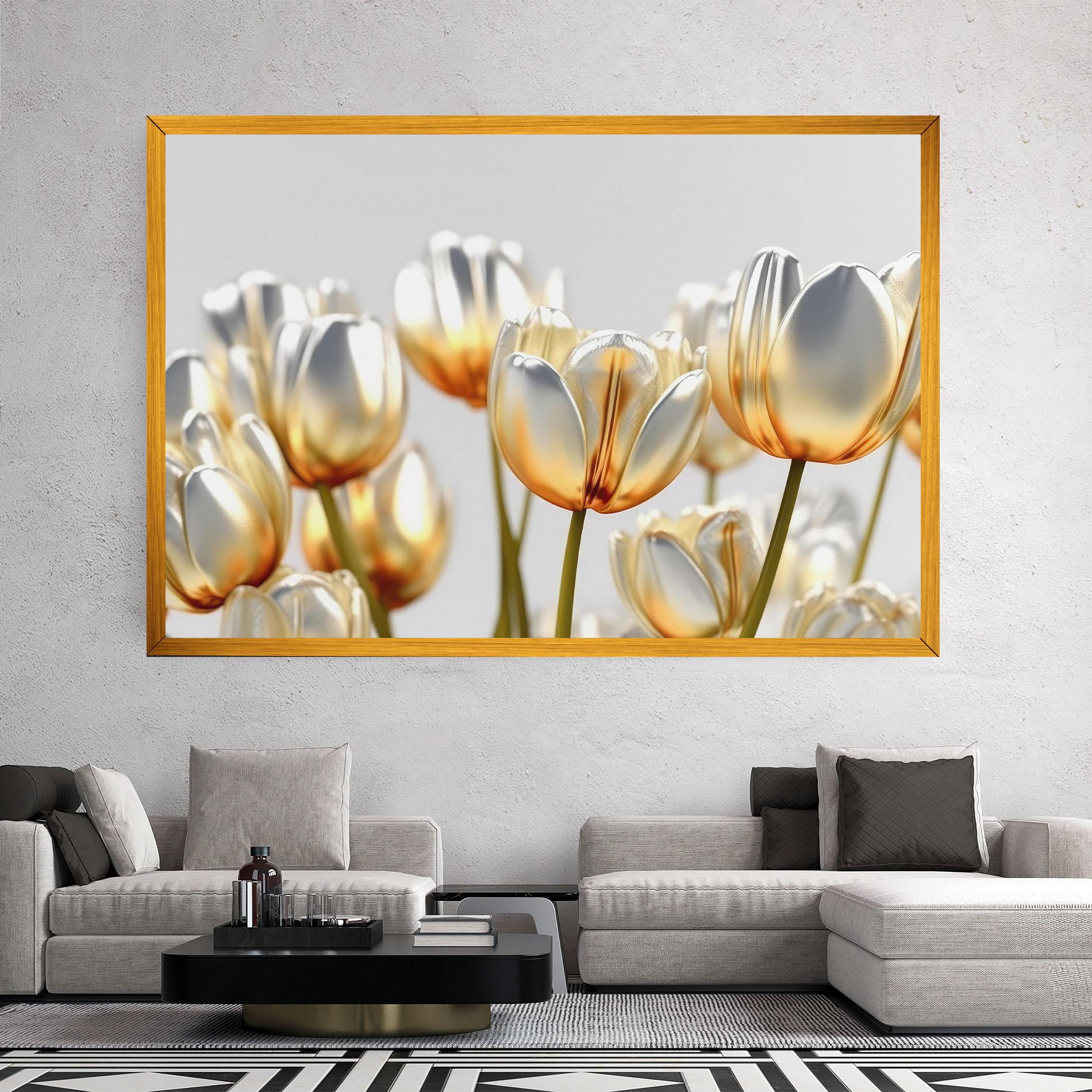 Tablou Canvas White Golden Tulips mockup 2