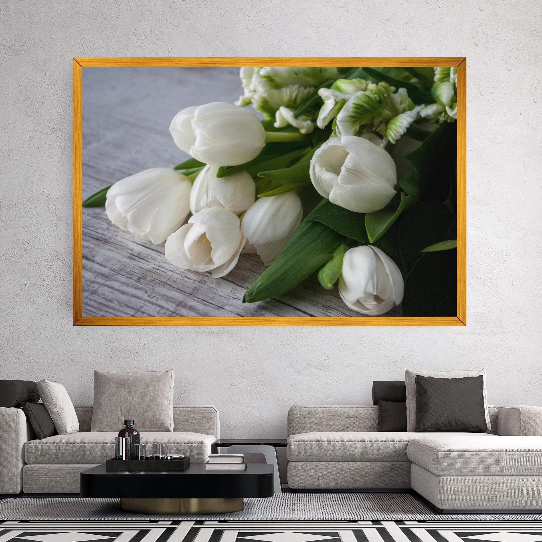 Tablou Canvas White Tulips Bouquet mockup 2