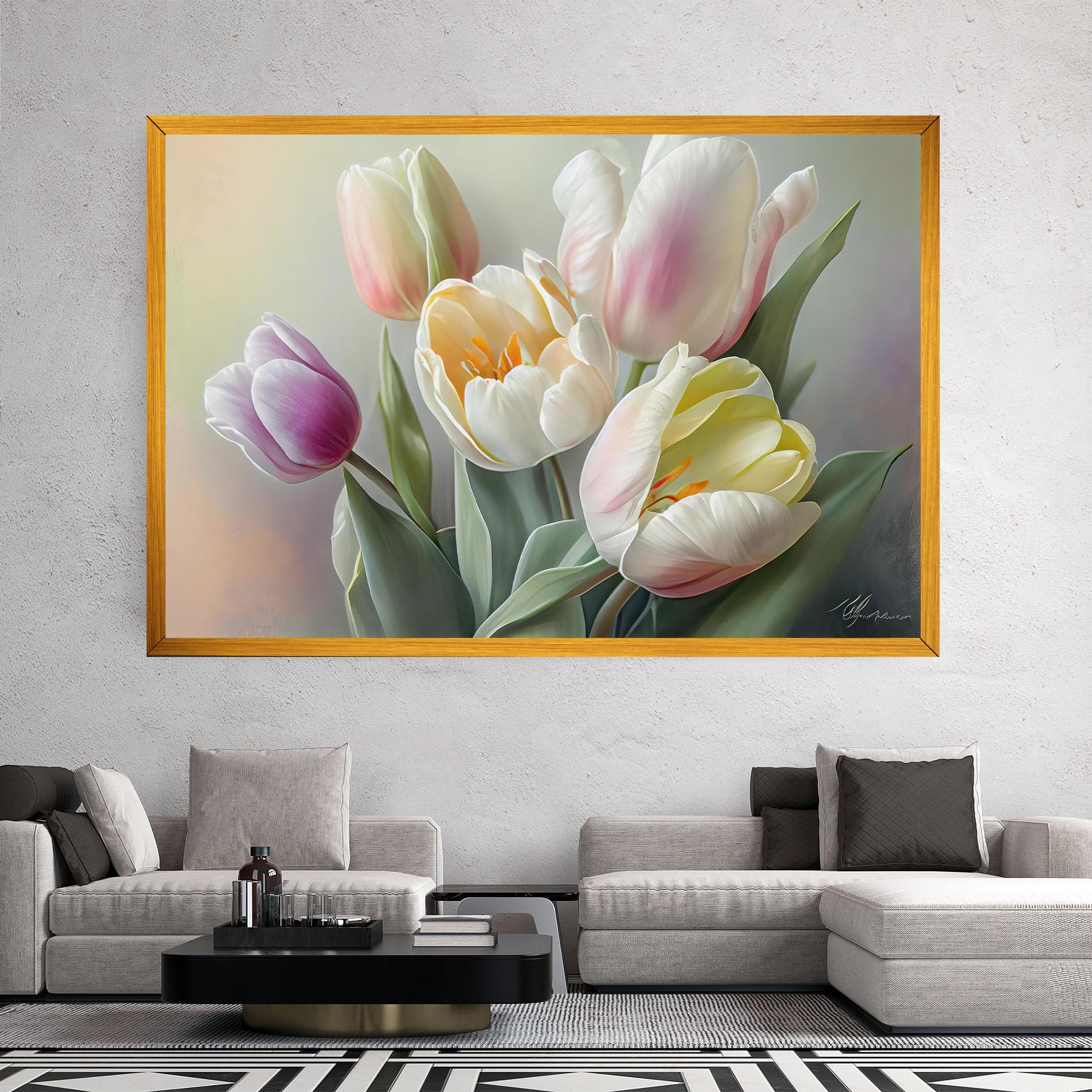Tablou Canvas White Tulips Painting mockup 2