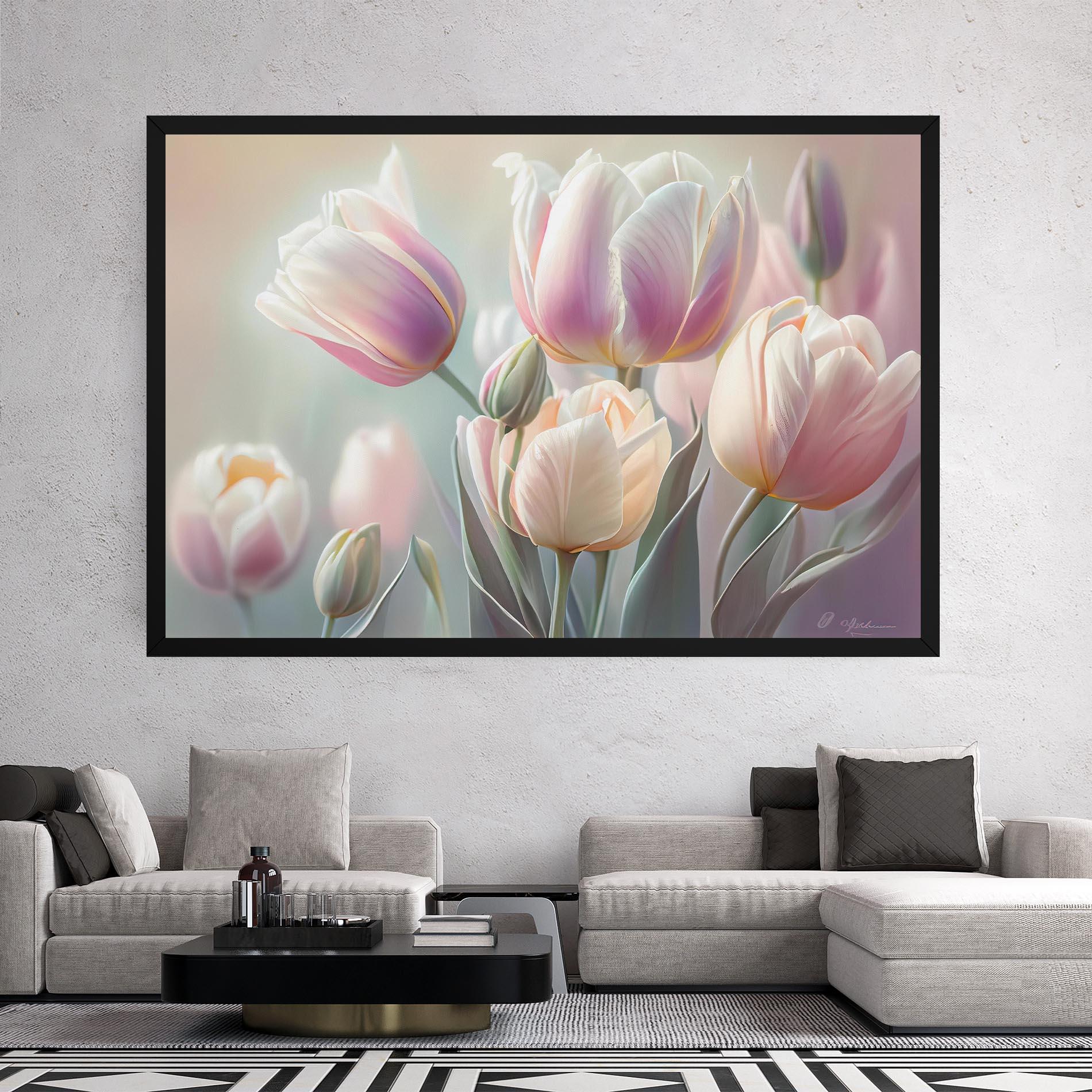 Tablou Canvas Dreamy White Tulips mockup 2