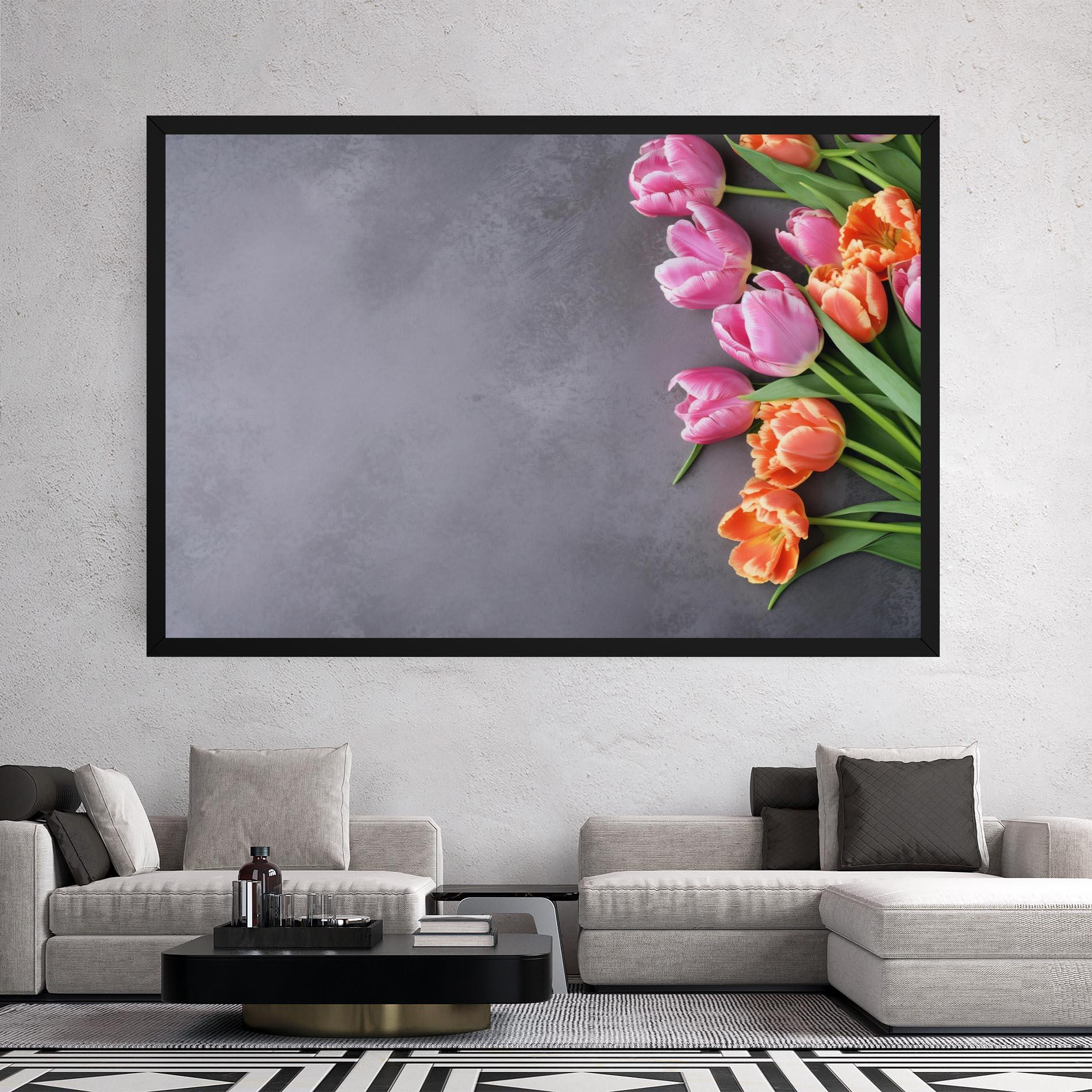 Tablou Canvas Light Orange Pink Tulips mockup 2