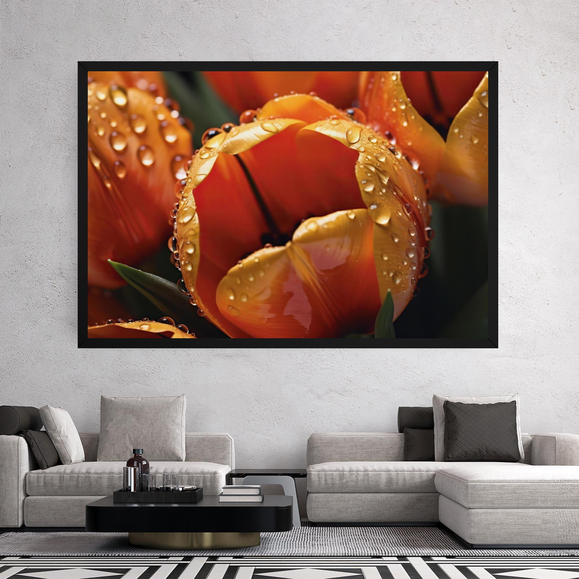 Tablou Canvas Orange Tulip Water Drops mockup 2