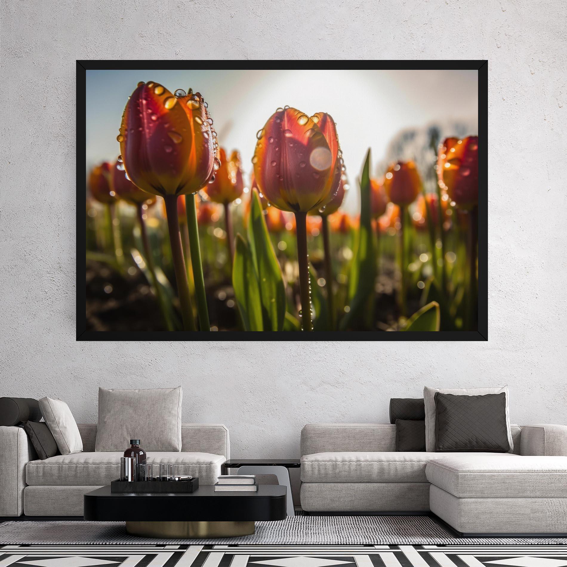 Tablou Canvas Orange Tulips After Rain mockup 2