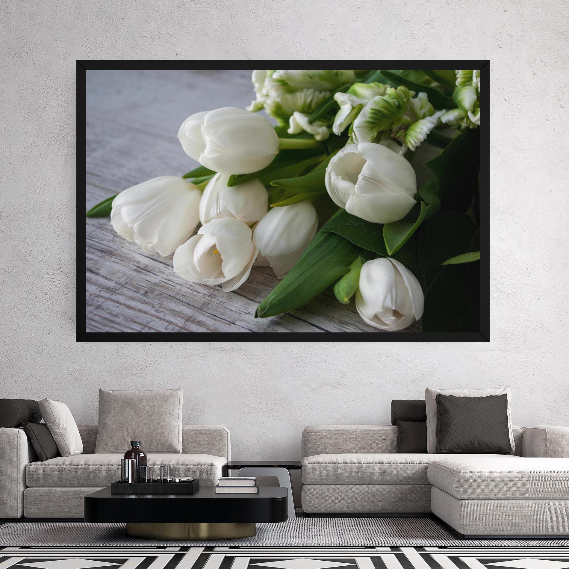 Tablou Canvas White Tulips Bouquet mockup 2
