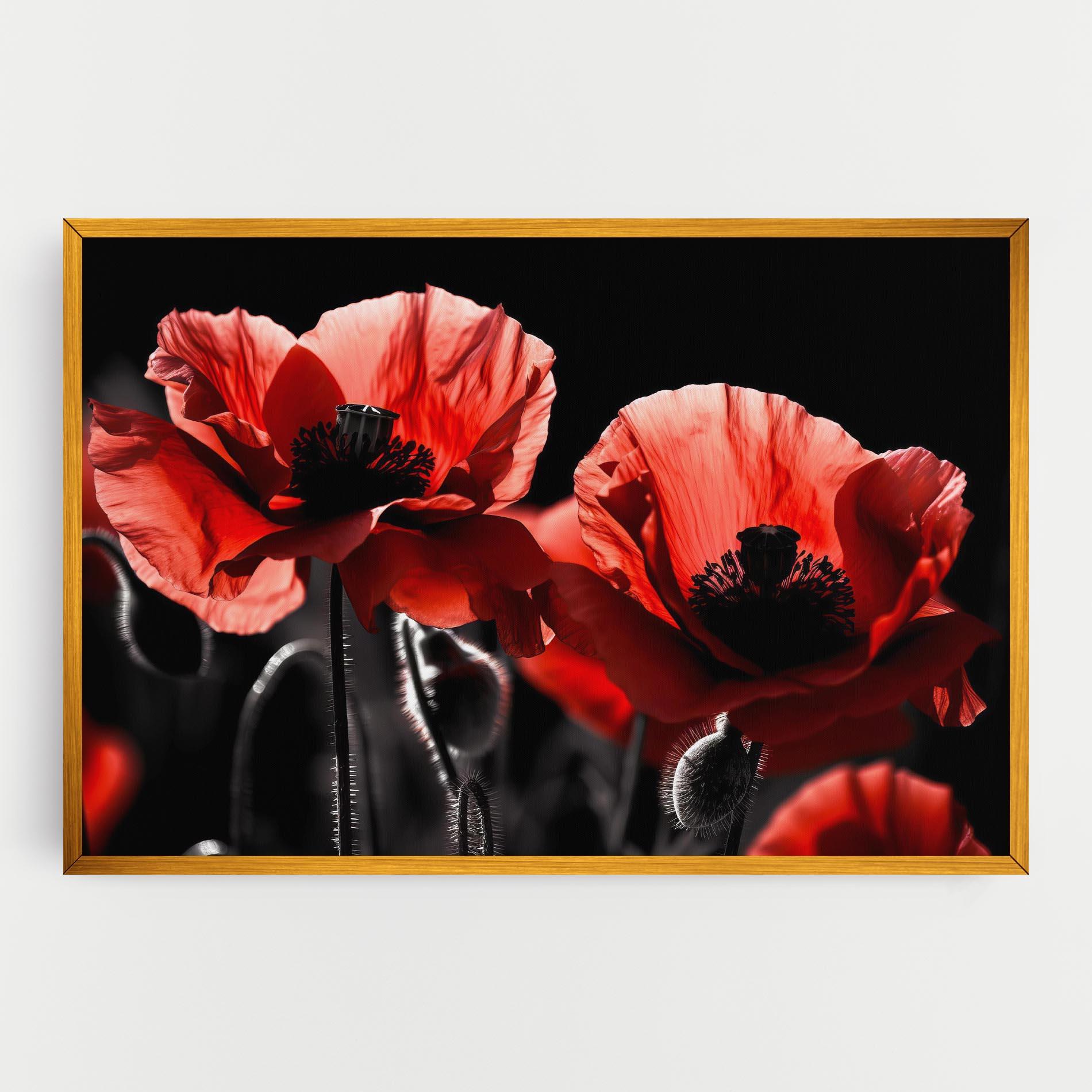 Tablou Canvas Light Red Poppy On Black mockup 0