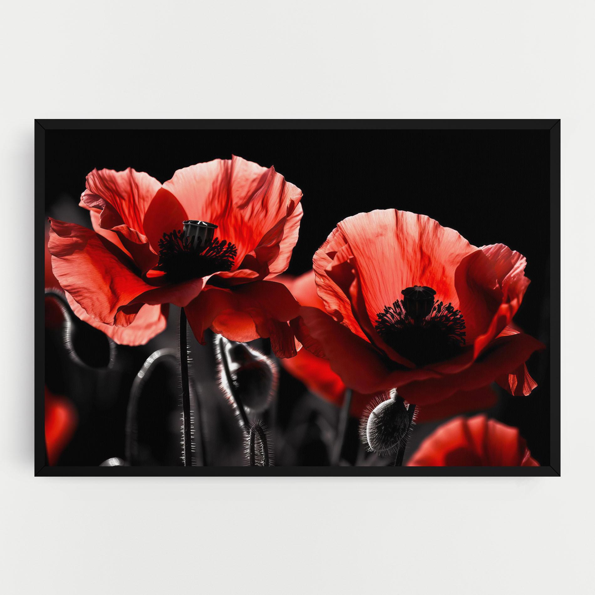 Tablou Canvas Light Red Poppy On Black mockup 0