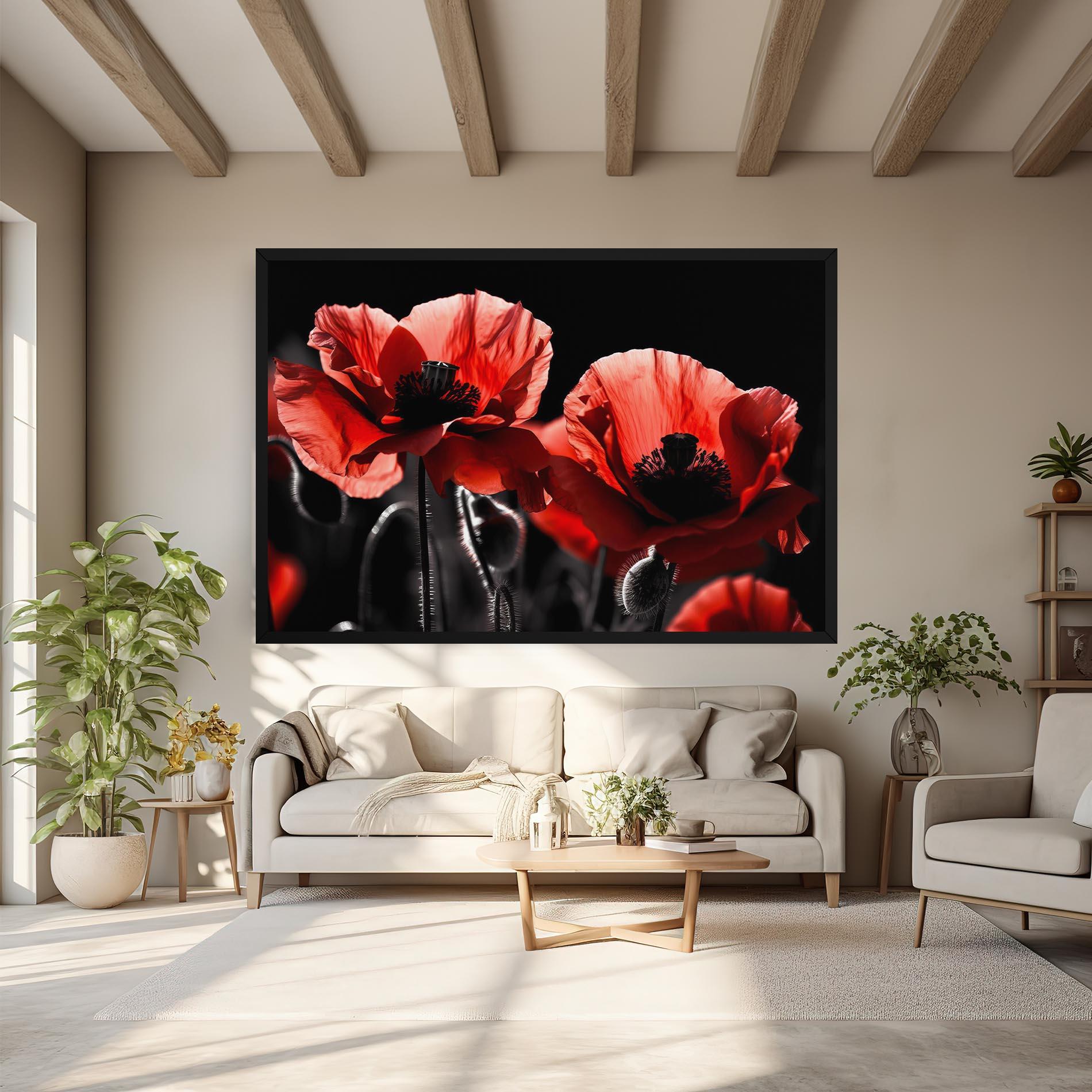 Tablou Canvas Light Red Poppy On Black mockup 6