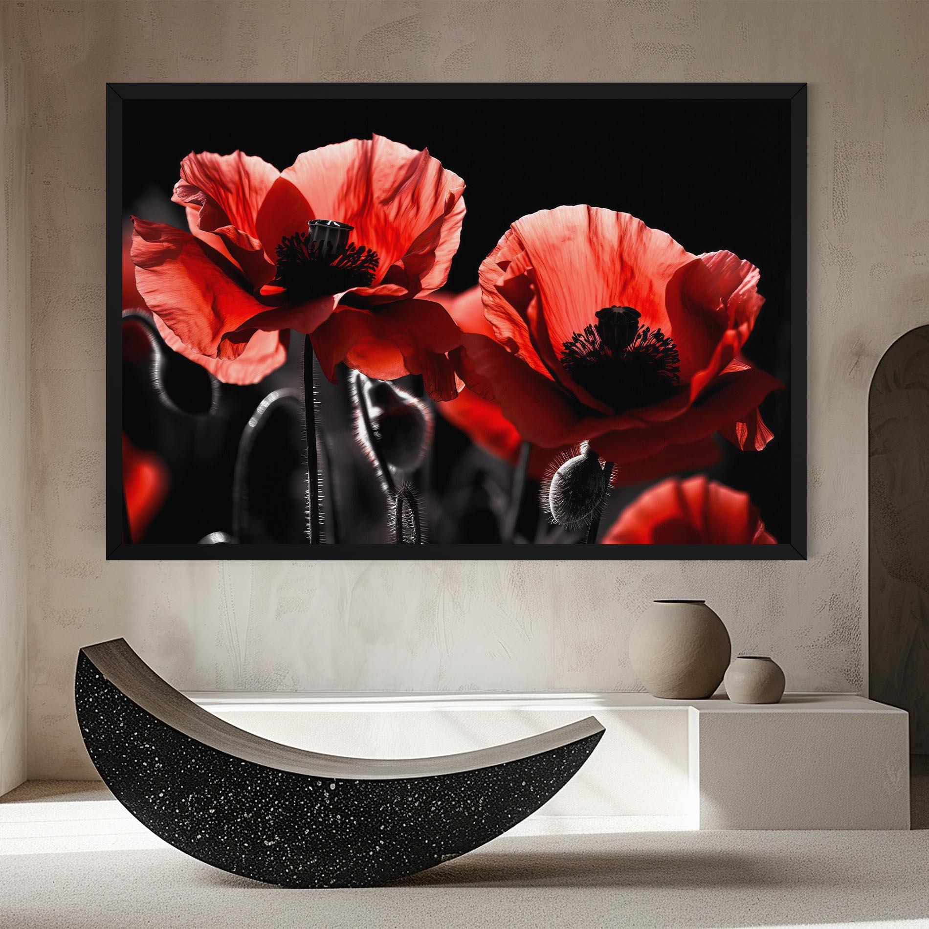 Tablou Canvas Light Red Poppy On Black mockup 8