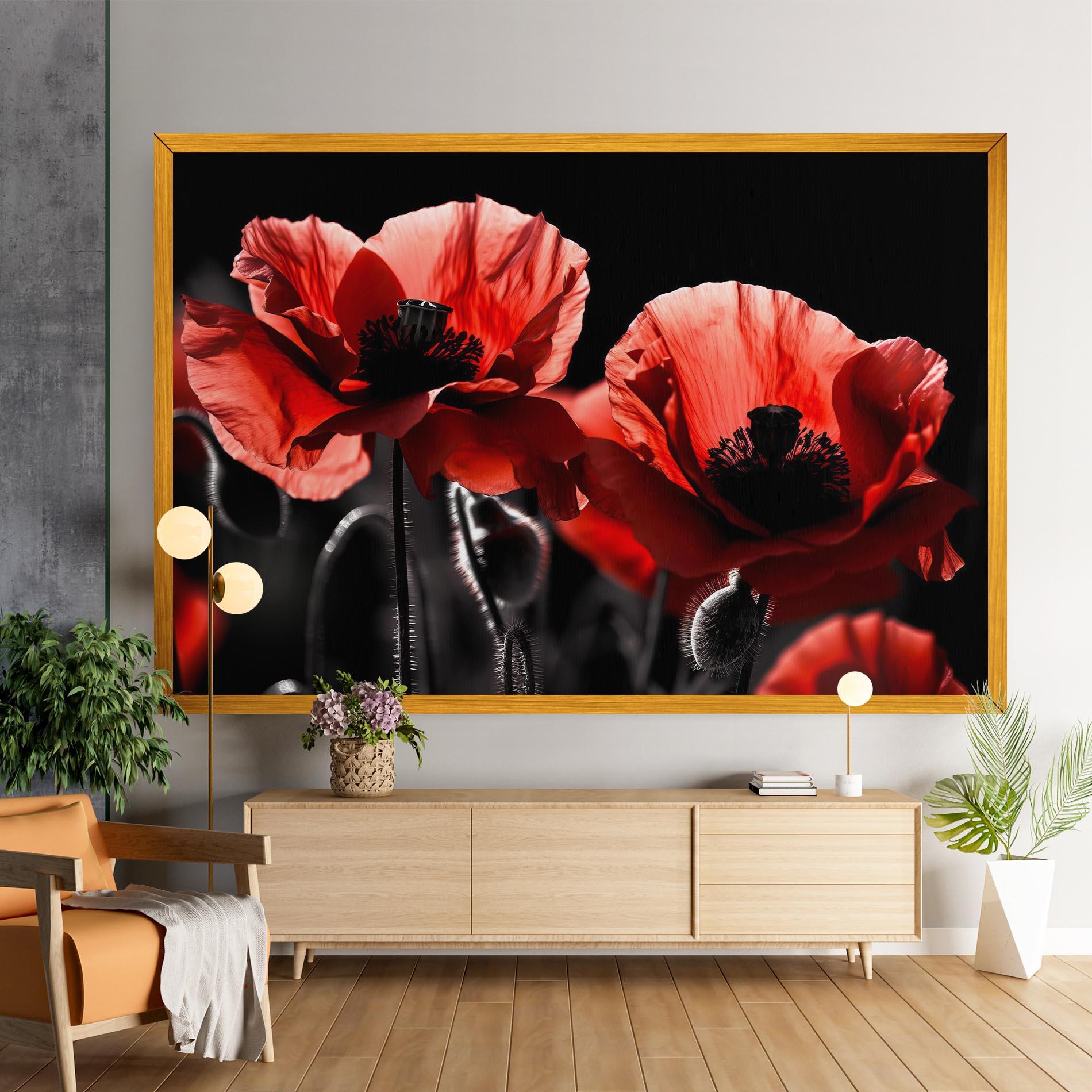 Tablou Canvas Light Red Poppy On Black mockup 9