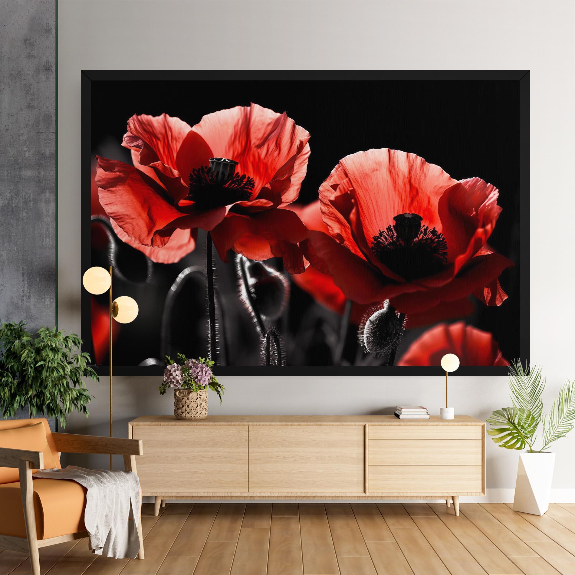 Tablou Canvas Light Red Poppy On Black mockup 9