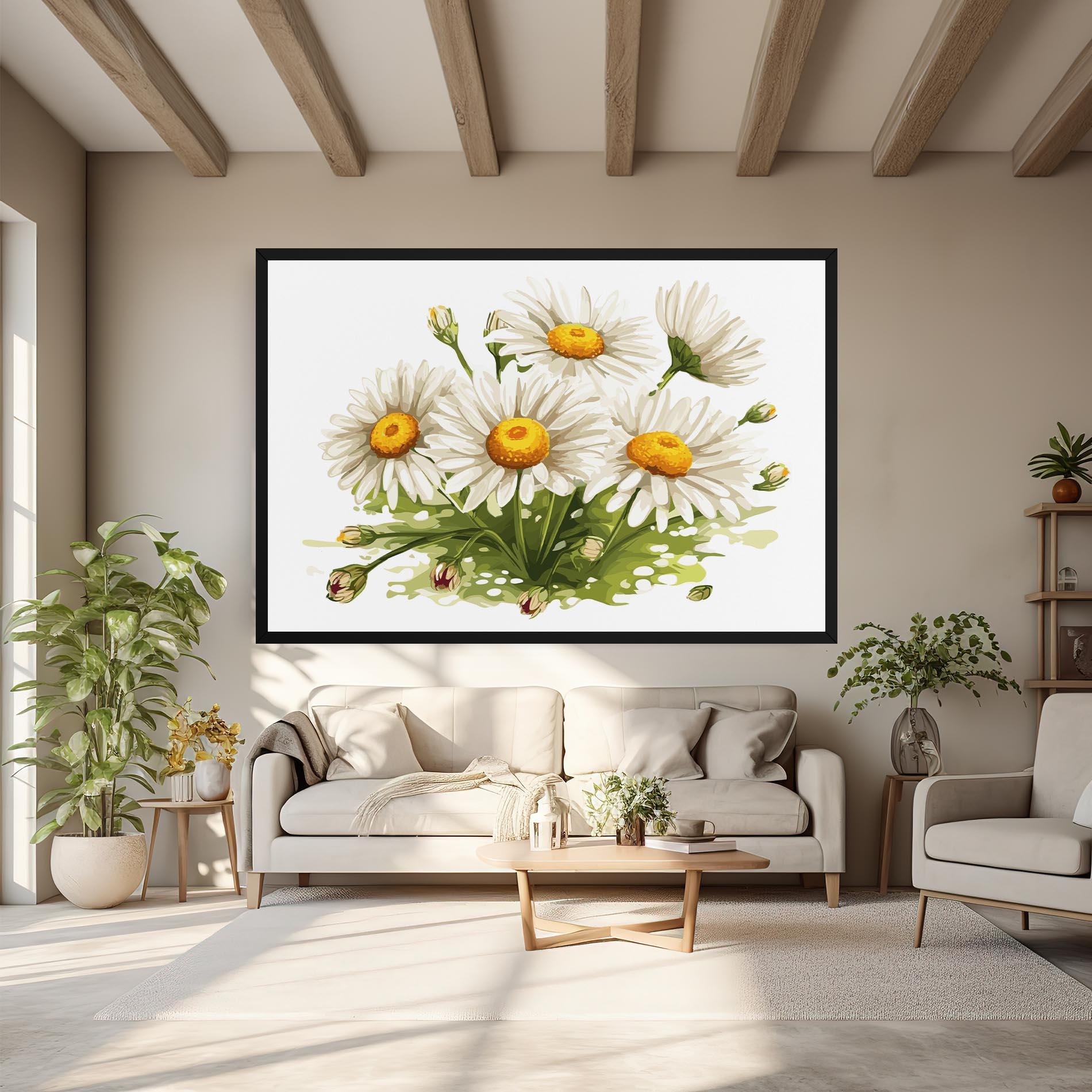 Tablou Canvas White Grey Daisy mockup 6