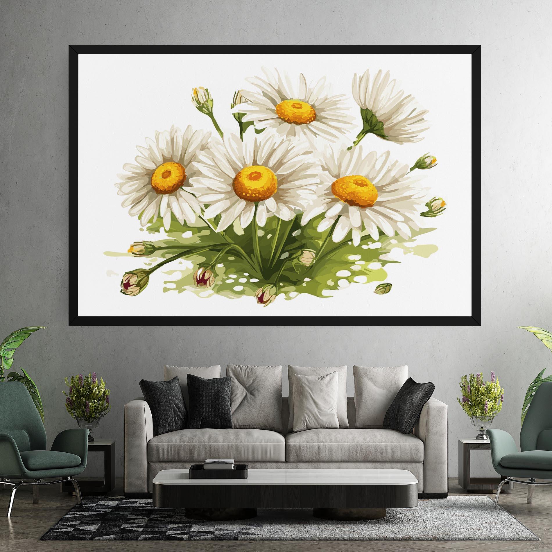Tablou Canvas White Grey Daisy mockup 7