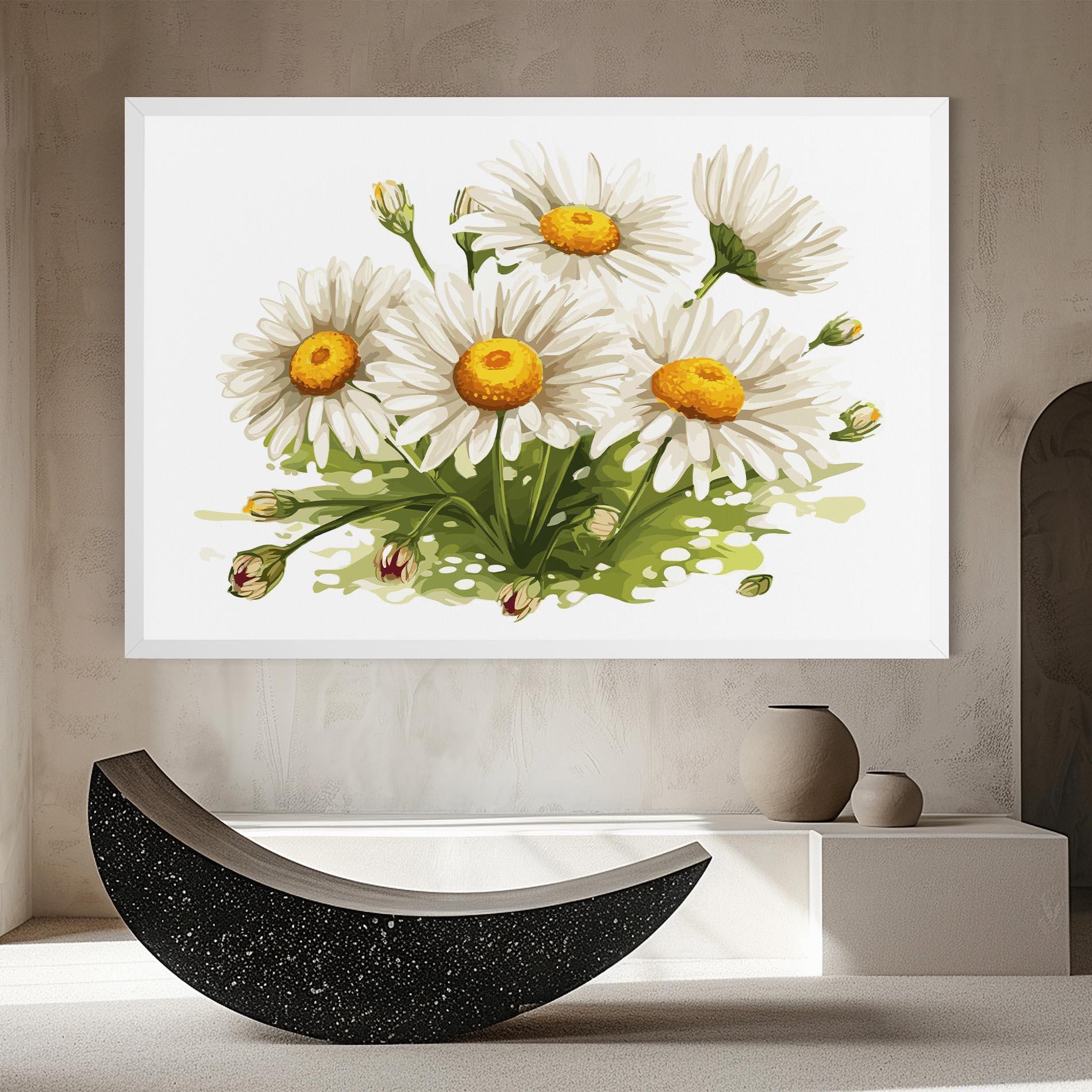 Tablou Canvas White Grey Daisy mockup 8