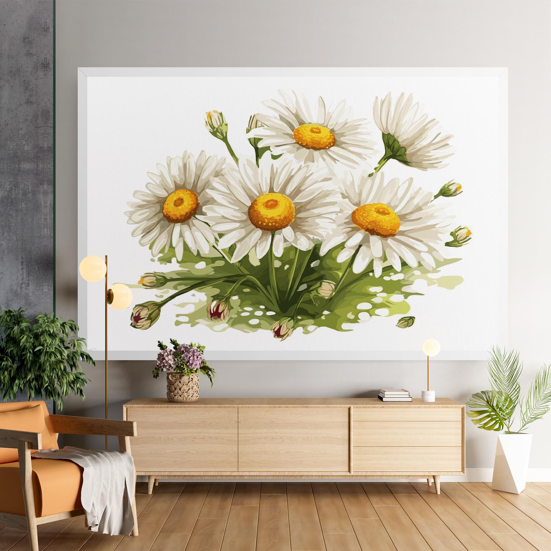 Tablou Canvas White Grey Daisy mockup 9